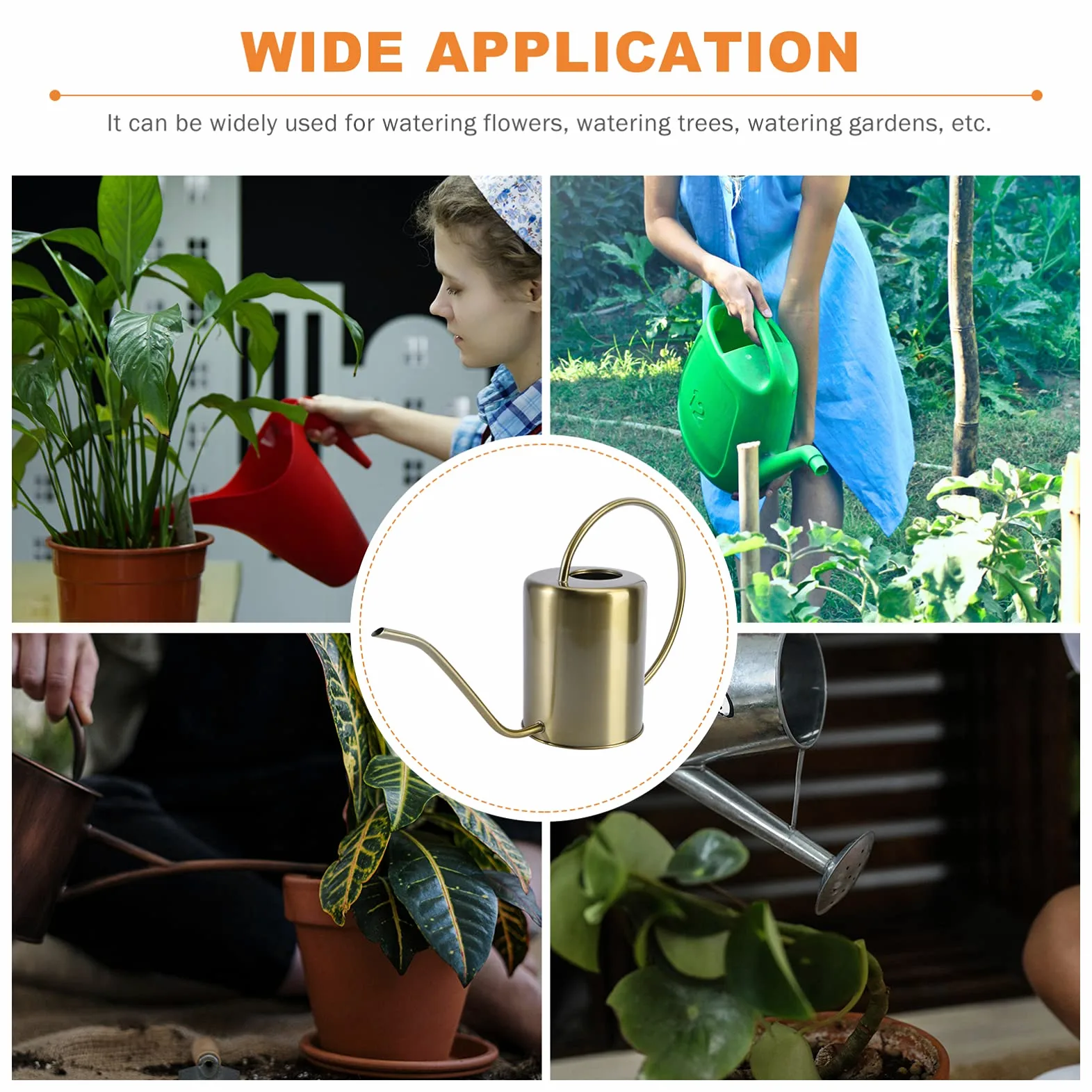 ibasenice Arrosoir Poignée Antidébordement Or 2000ml en Acier Inoxydable de Jardin Bec Long Ergonomique et Arrosage Intérieur Extérieur