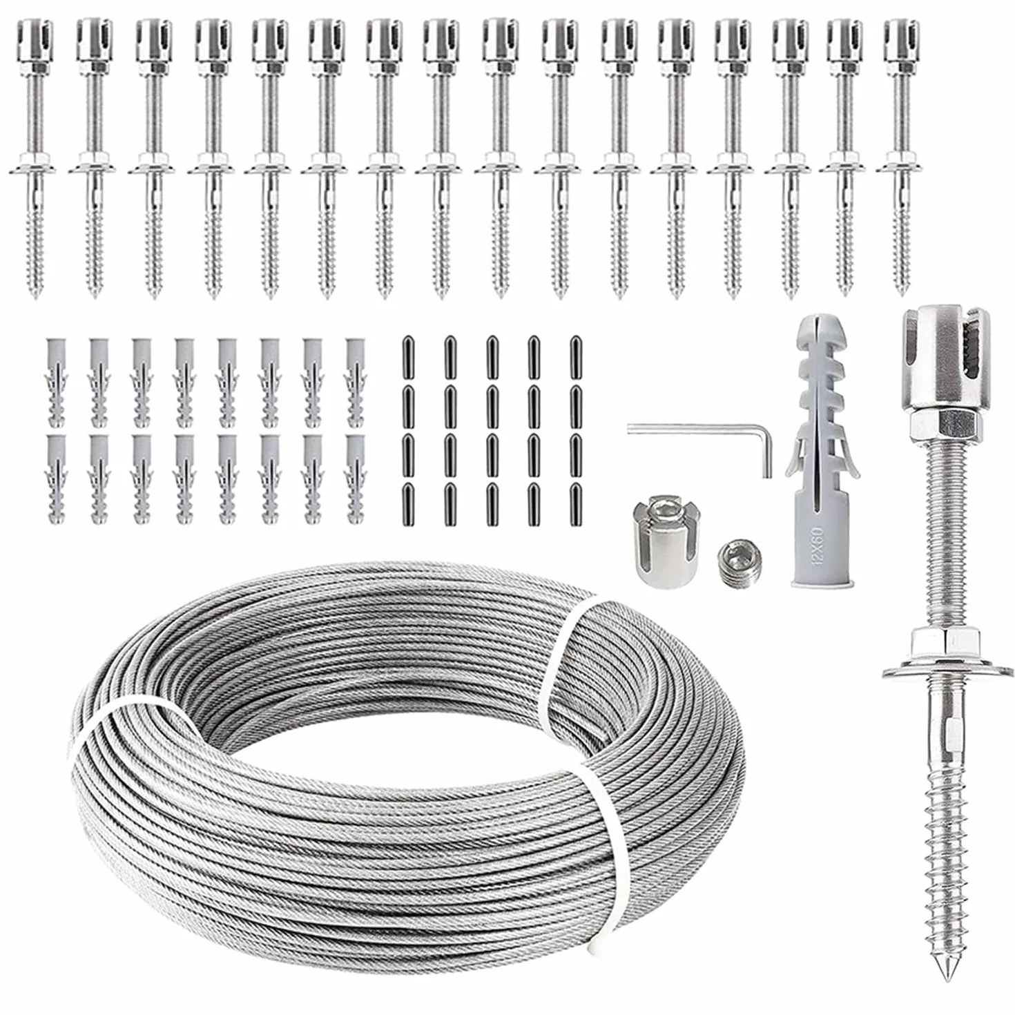 Support pour Plantes Grimpantes,Kit Palissage Plantes Grimpantes,12m,Système Professionnel Complet,Comprend Les Supports Muraux Et Le Câble en Acier De 3 mm (8 Supports,12 Mètres De Câble)