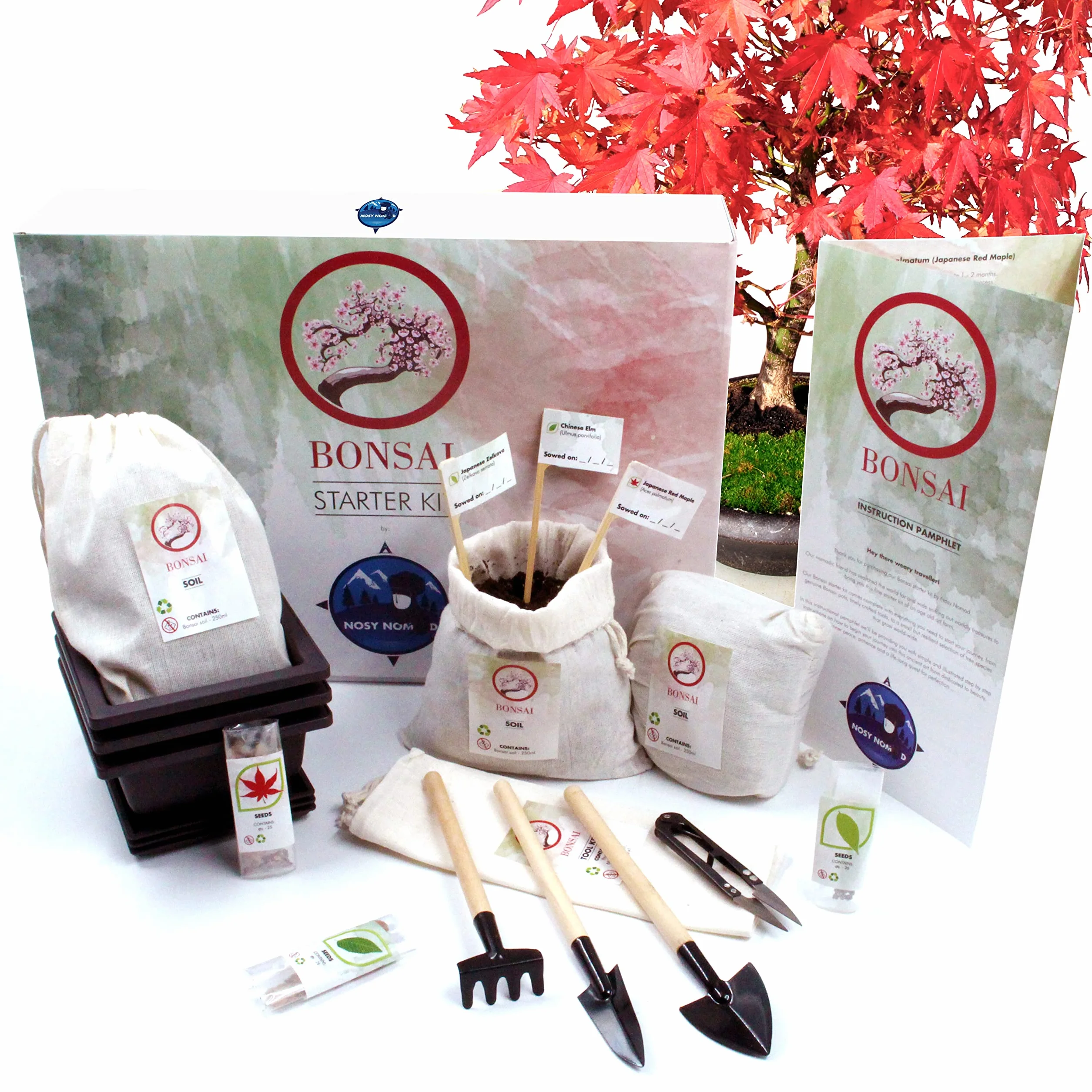 Kit de Démarrage Bonsai Japonais Authentique - 3 Variétés de Graines, Terreau, Pots, Outils, Coffret Cadeau