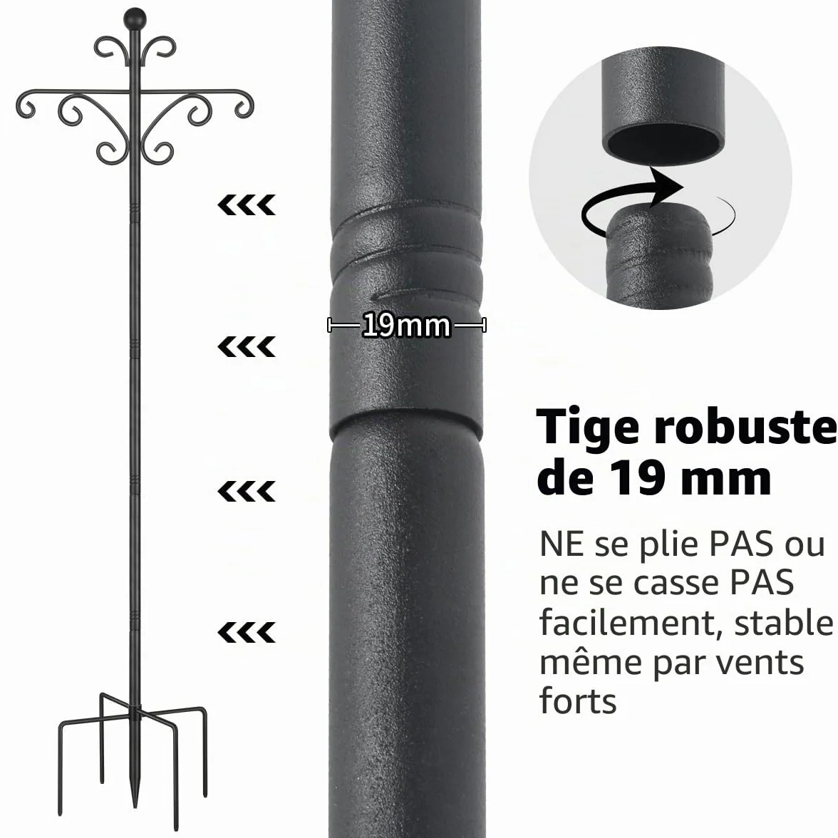 Support de suspension pour mangeoire à oiseaux 196 cm noir