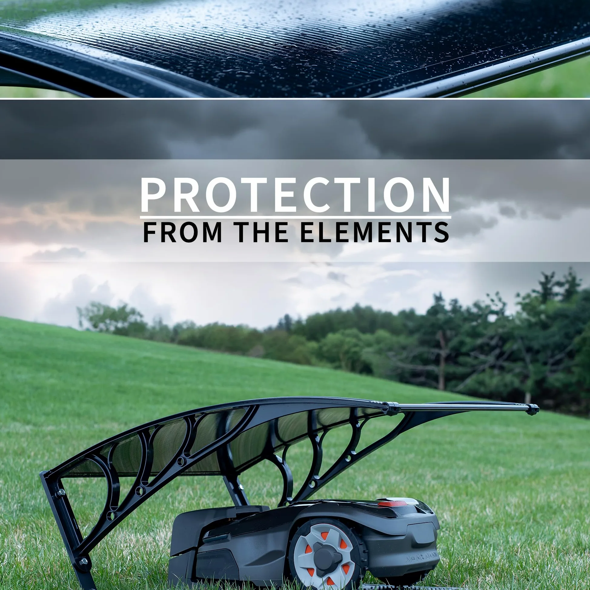 Life Finds LF-RLS1 Bâche d'ombrage d'extérieur conçue pour les tondeuses à gazon robotiques, toit de garage portable pour tondeuses à gazon, auvent en polycarbonate résistant aux intempéries, noir