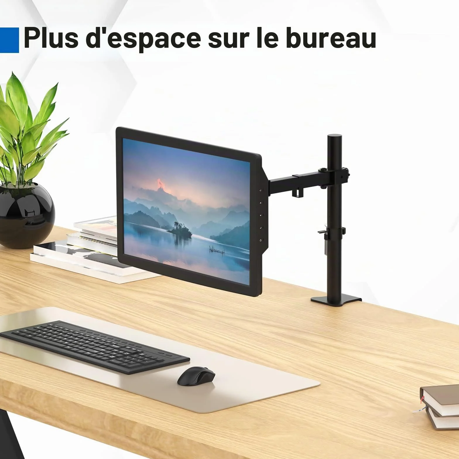 Bras Ecran PC VESA 75x75-100x100 mm GRIFEMA GB2001-1 Rotation 360° Inclinaison ±90° Réglable Hauteur 10 kg Noir