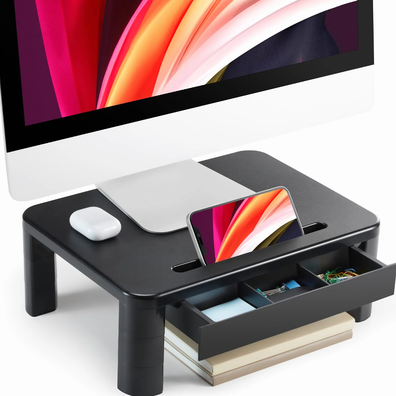 LORYERGO Support de Moniteur 3 Hauteurs Réglables Rehausseur Ecran 20KG Plastique
