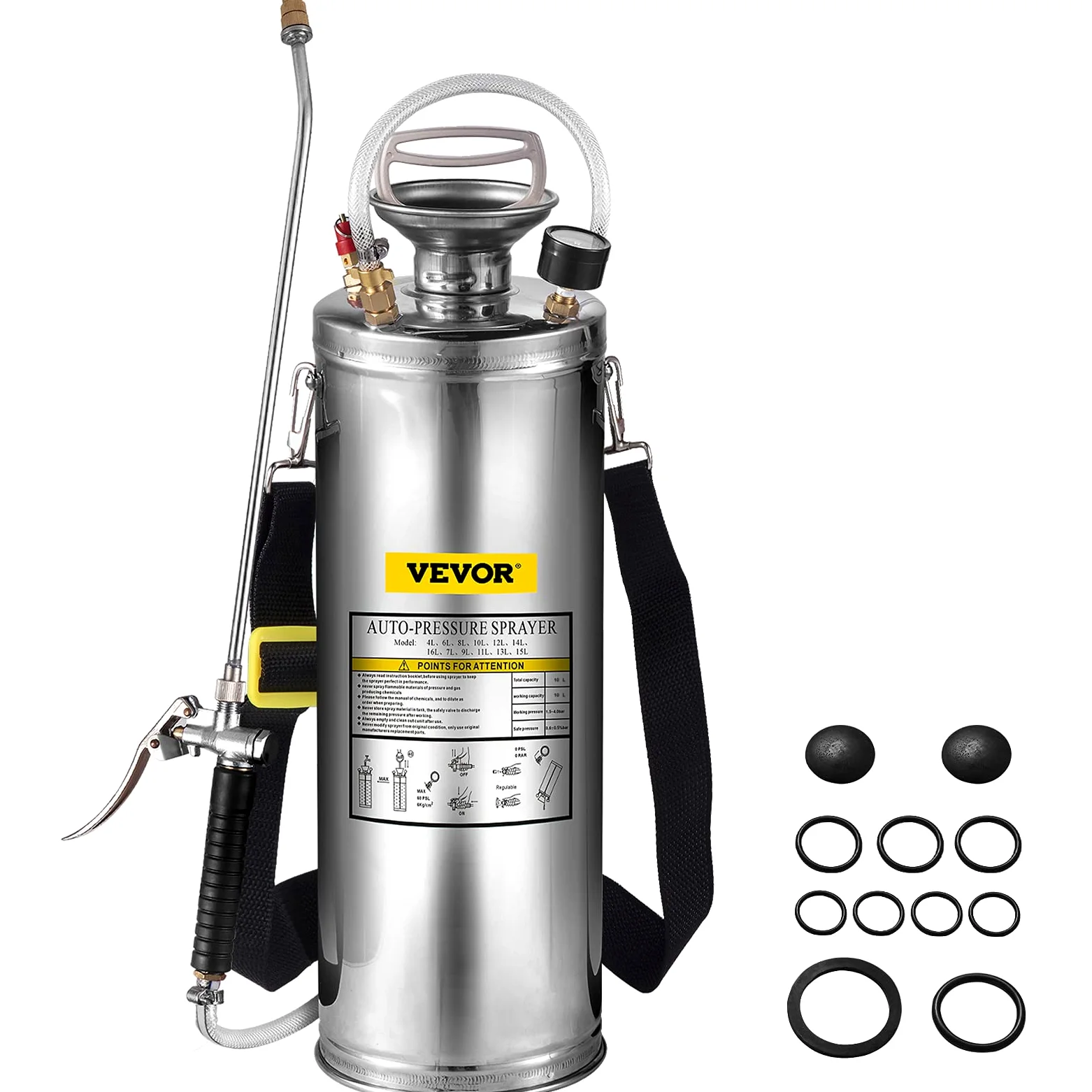 VEVOR Pulvérisateur à Pression 6 l en Acier Inoxydable avec Valve et manomètre Convient pour la Maison, Le Jardin, Les véhicules touristiques, Les véhicules spéciaux, Les navires, Le Nettoyage des
