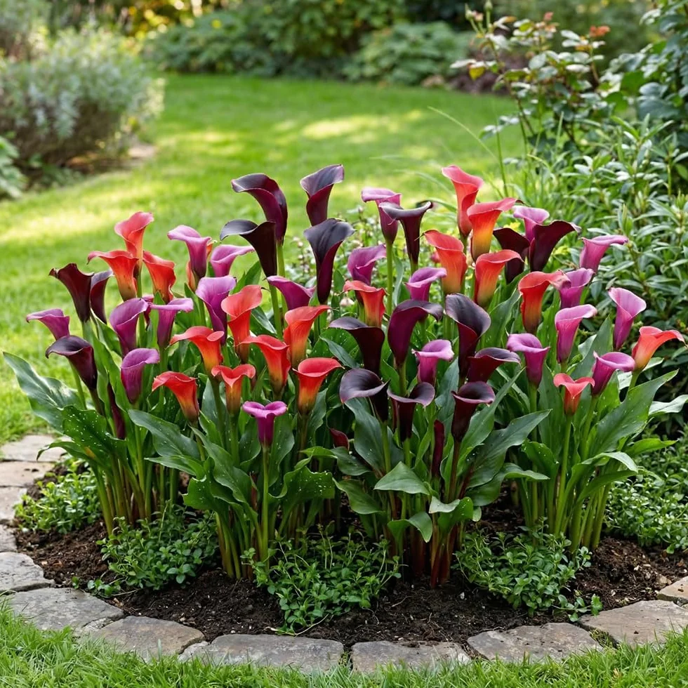 Calla Lys violets noirs rouges 5 bulbes hollandais grands pour pot
