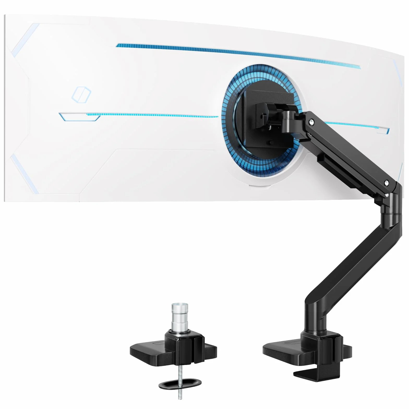 Support d'écran Plat et incurvé 17-49 Pouces, Robuste à Ressort à gaz, réglable en Hauteur, Inclinaison, Charge 2-20 kg, VESA 75/100 mm