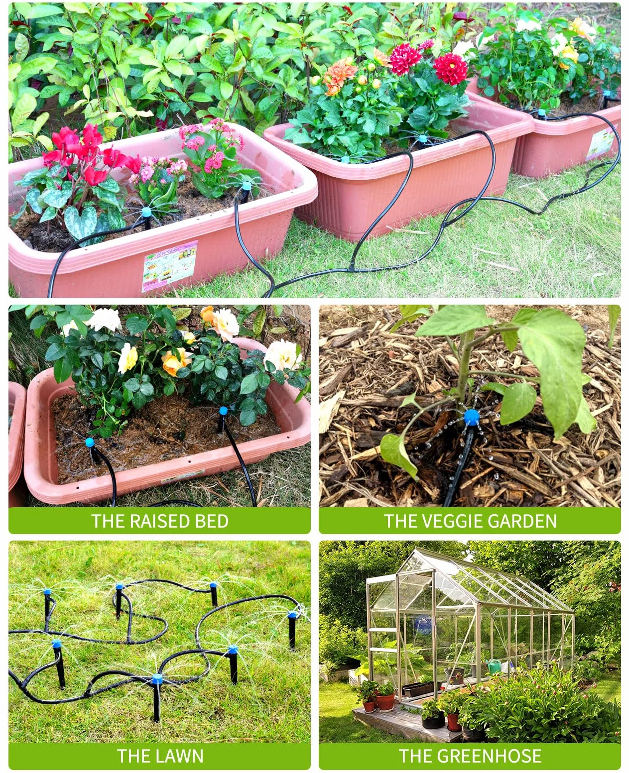 HIRALIY Kit d'irrigation goutte à goutte de 30,5 m, système d'arrosage pour plantes, 8 x 5 mm, tube de distribution vierge, équipement d'irrigation automatique pour jardin, serre, parterre de fleurs,
