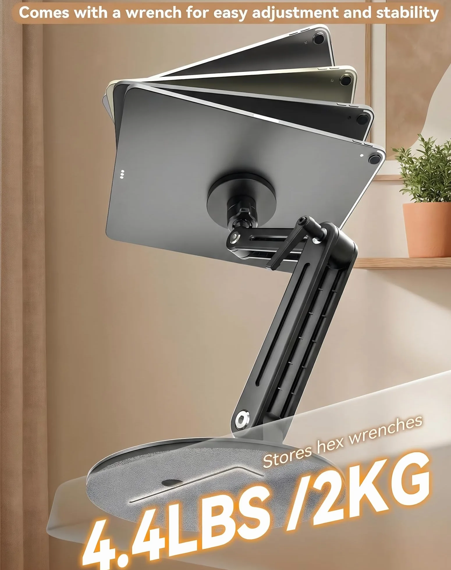 Support Tablette Écran Portable Magnétique Aluminium 360° Rotatif Pliable Réglable Compatible 4.7"-18.5" iPad Moniteur VESA 75mm