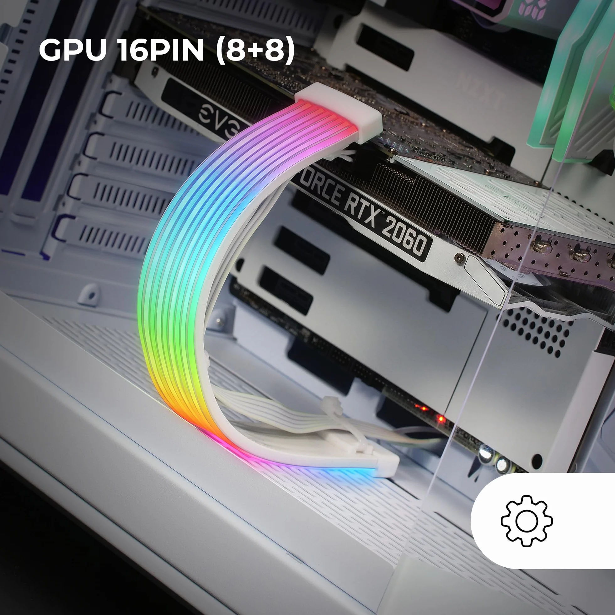 Mars Gaming MCA-16X Câble d'Alimentation ARGB 16PIN PCIe pour Carte Graphique LED Ultra-lumineuses Silicone Flexible