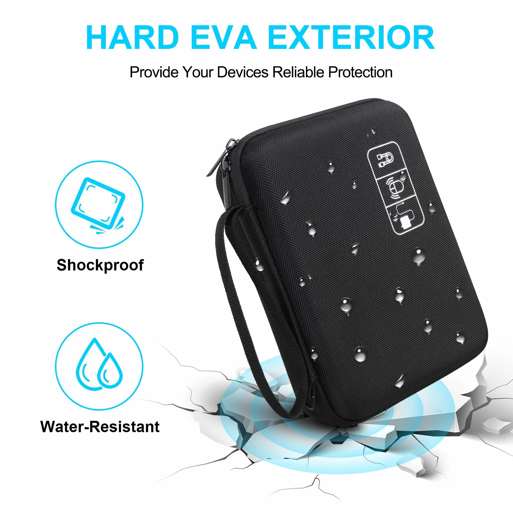Lacdo Étui de Transport Rigide pour MacBook Adaptateur Chargeur Accessoires Sac EVA Noir