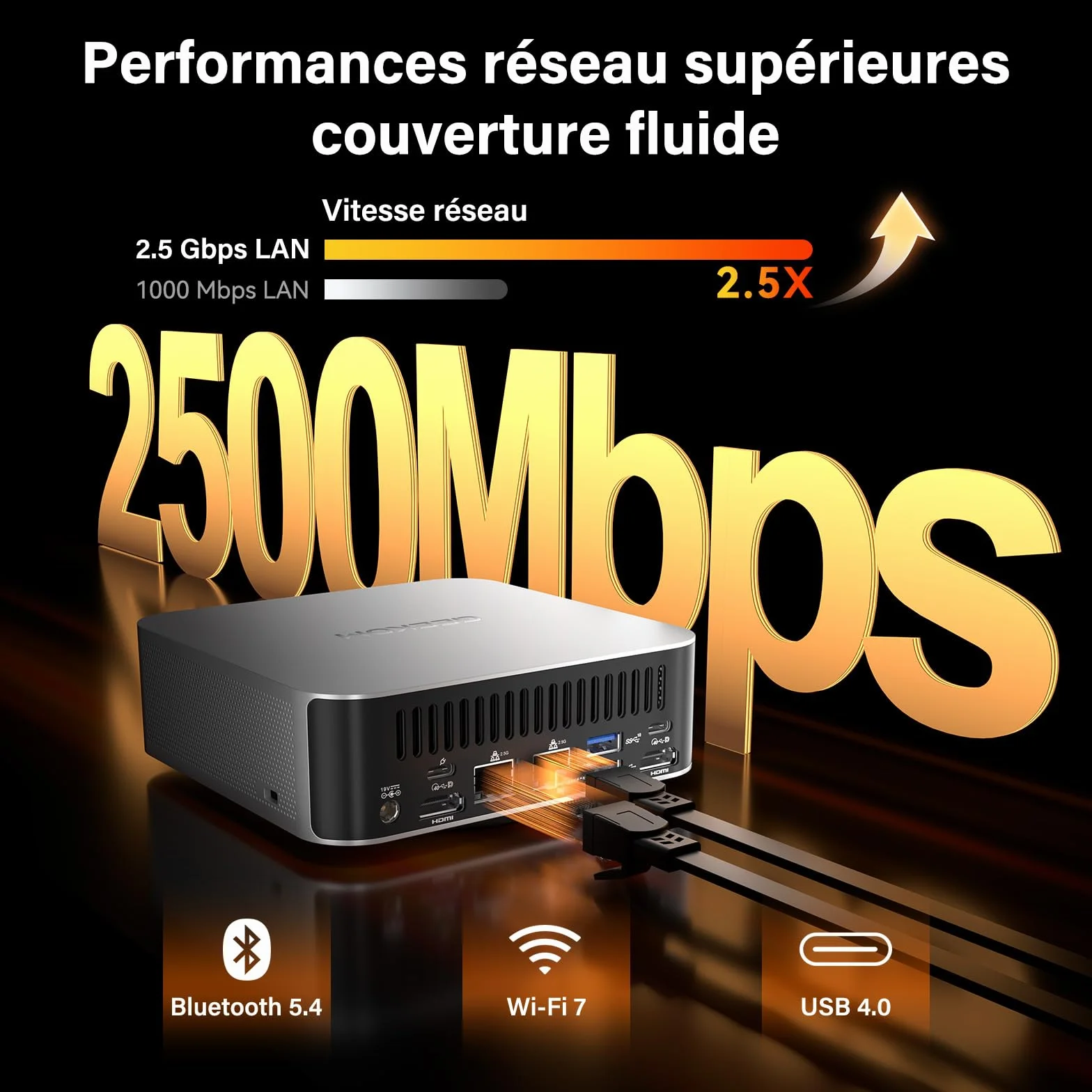 GEEKOM AI Mini PC A9 Max AMD Ryzen AI 9 HX 370 32 Go DDR5 SSD 2 To Dual LAN 2,5 G Windows 11 Pro