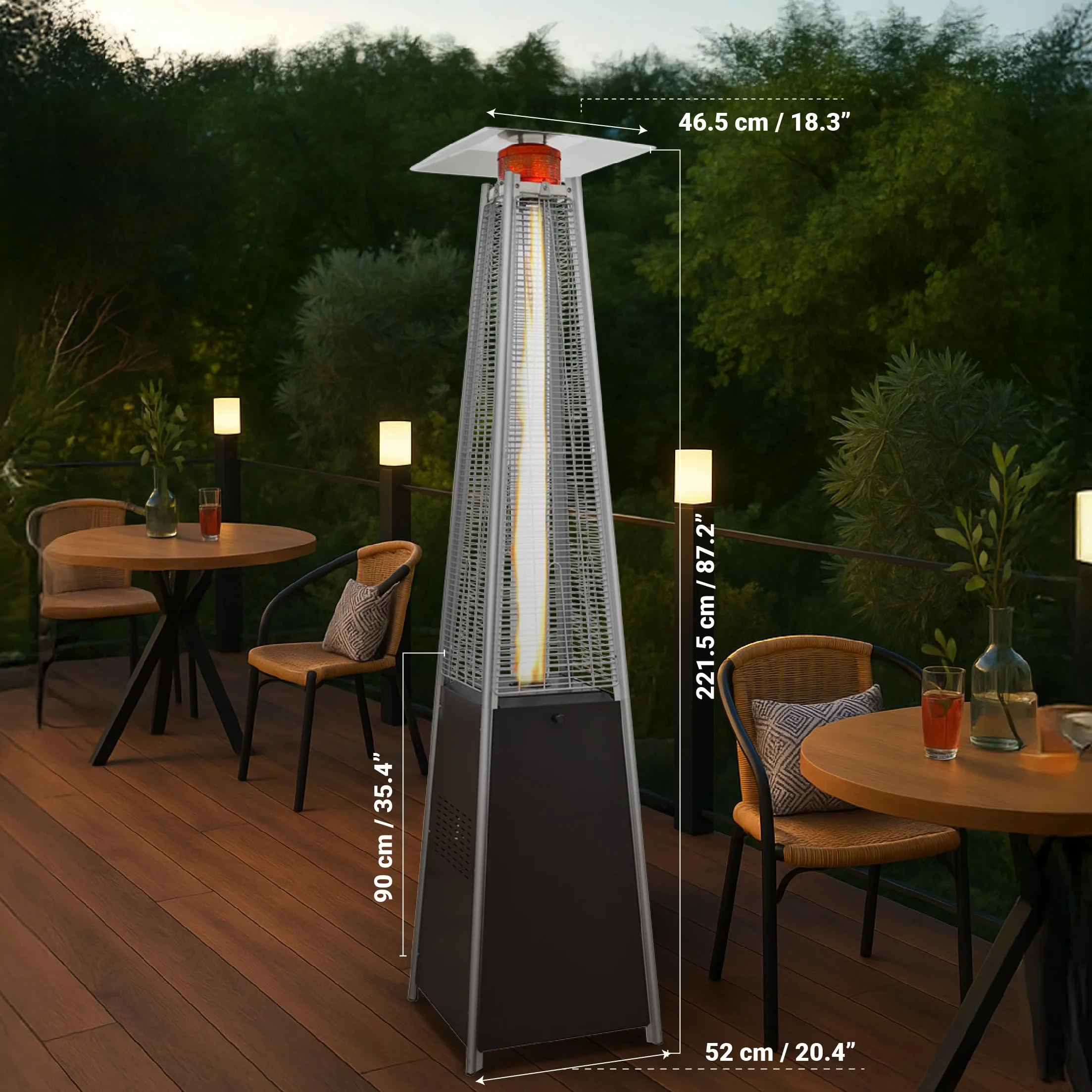 BU-KO Chauffage au Gaz Pyramide 13kW Acier Inoxydable Extérieur Jardin
