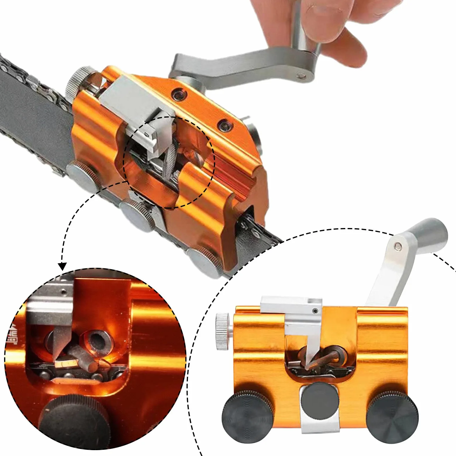 Timberline Kit d'affûtage de chaîne portable avec manivelle en alliage d'aluminium pour tronçonneuse électrique et manuelle