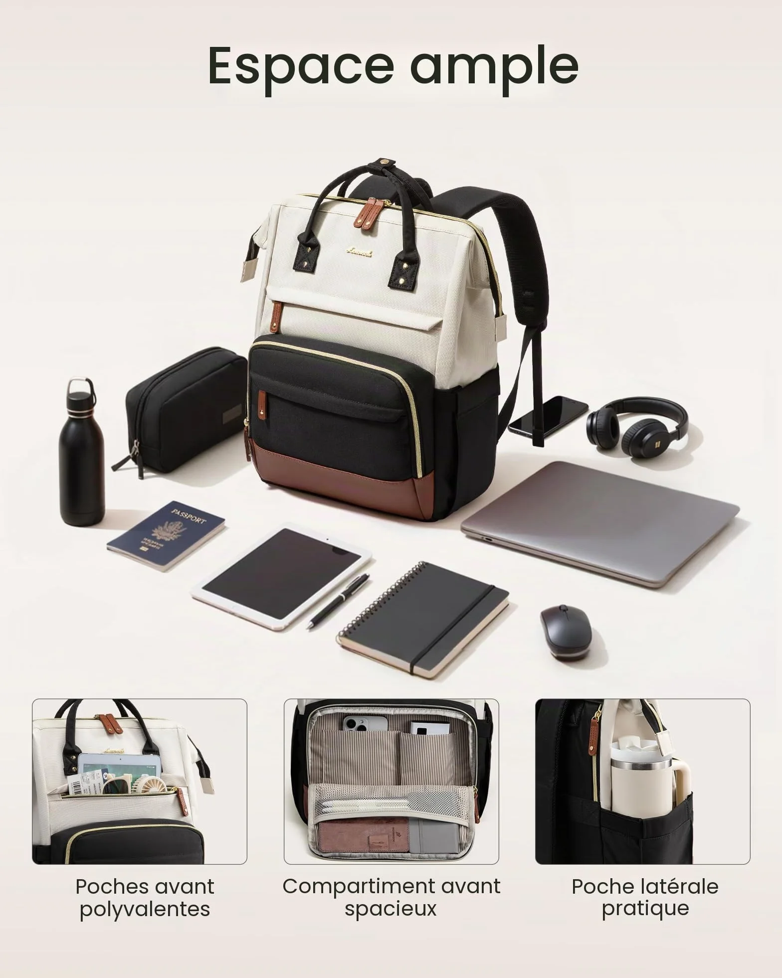 LOVEVOOK Sac à dos étanche pour femme avec compartiment ordinateur portable 15,6" et 17,3" pour école voyages université travail