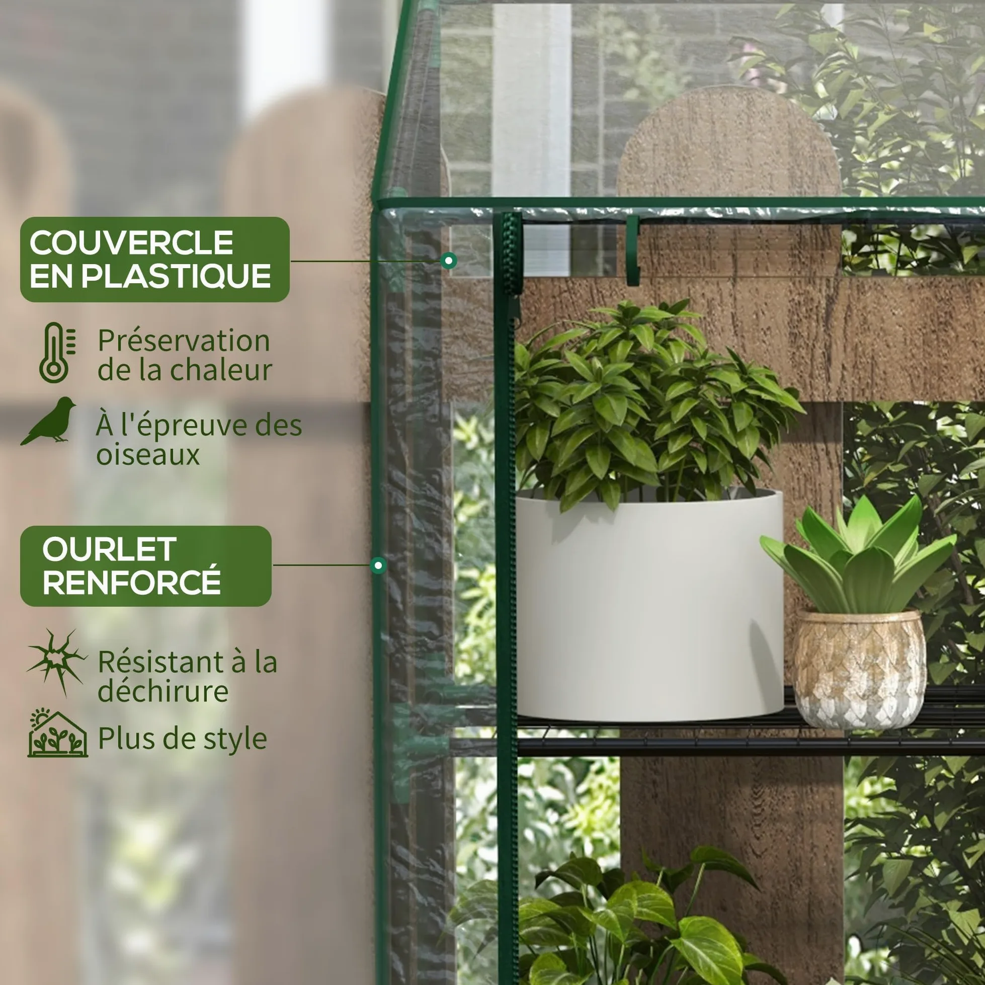 Outsunny Serre de Jardin PE Étagères 3 Niveaux 143x46x51cm Transparent | Serre de Balcon, Bâche Renforcée 140 g/m², Châssis en Acier, 2 Portes Zippées Enroulables, pour Légumes Plantes Fleurs