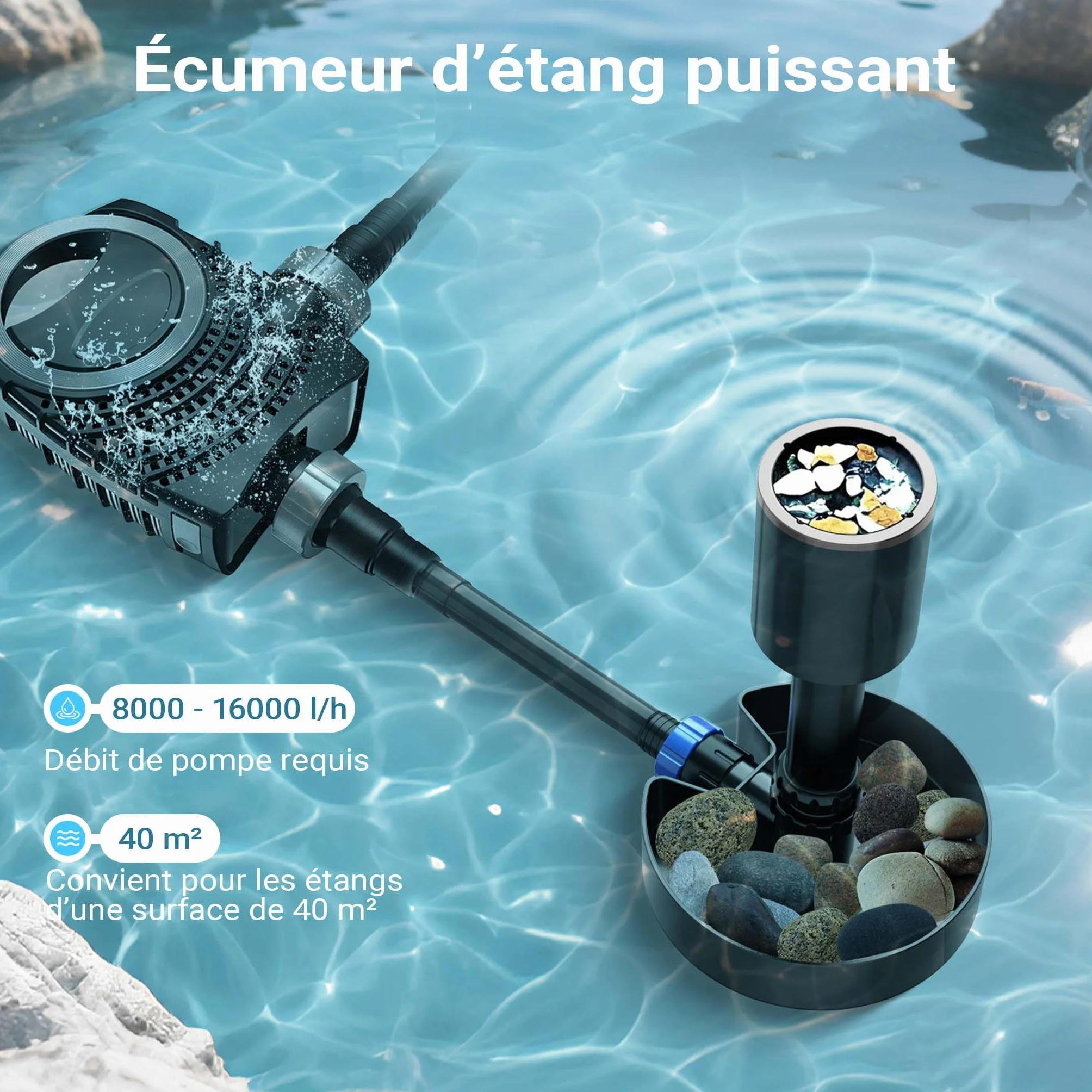 SunSun CSP-40 Écumeur Skimmer de bassin - Aspirateur surface 40 m² - 8000-16000 l/h