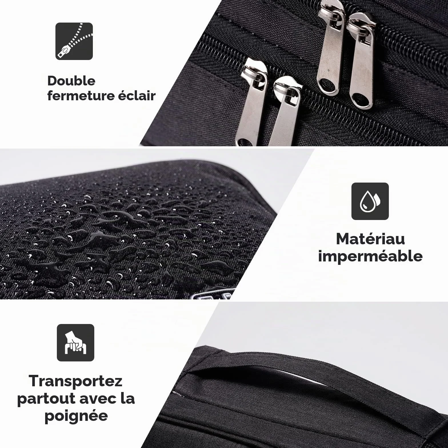 OrgaWise Sac Électronique Multifonctionnel Portable Étanche pour Tablette, Disque Dur, Chargeur (Noir, 3 Couches)