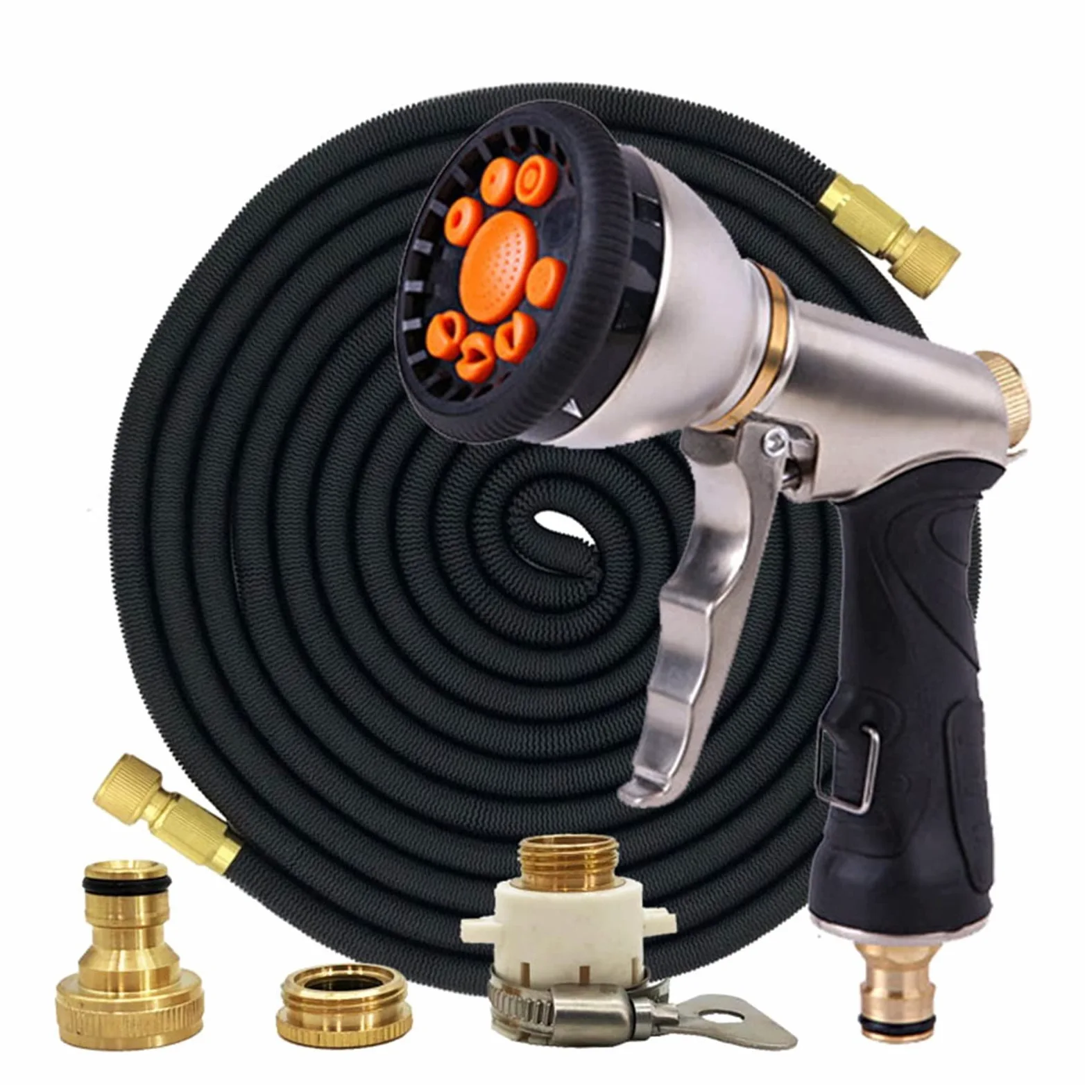 Pistolet d'arrosage avec embout multi-jets, Tuyau d'arrosage télescopique haute pression, 25 à 100 pieds(Hose Kit-07,100ft-30m)