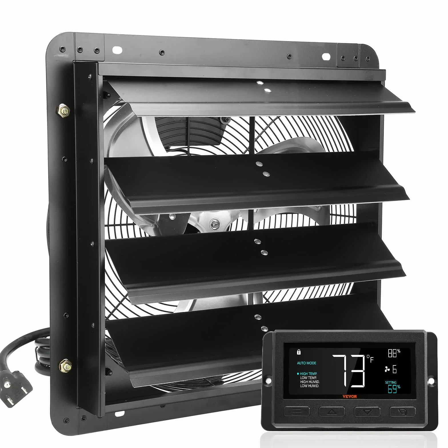 VEVOR Ventilateur d'extraction à volets 40,9 cm 2900 m³/h Moteur EC Contrôleur température humidité