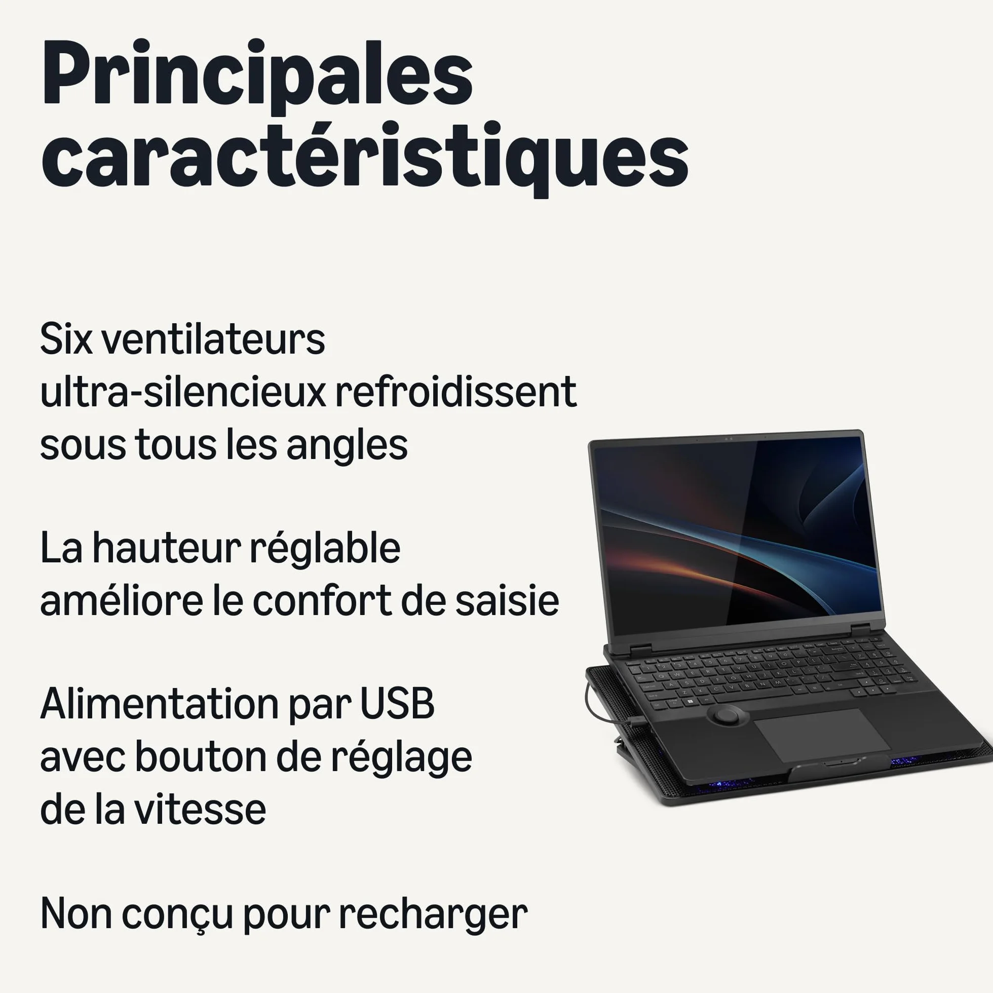 Amazon Basics Support de Refroidissement pour Ordinateur Portable 6 Ventilateurs Silencieux 12-17 po USB-A USB-C Réglable en Hauteur