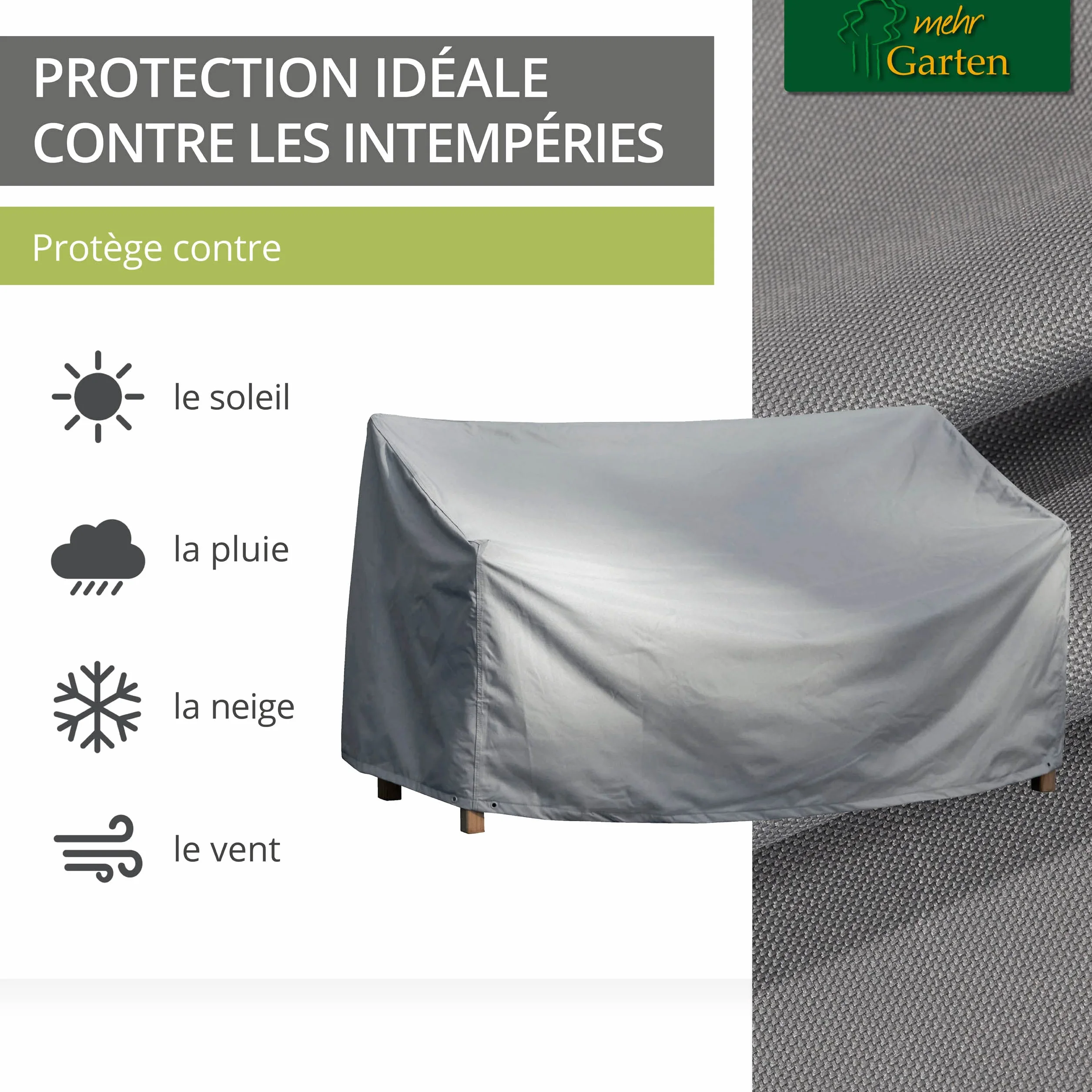 Housse de Protection Banc Jardin 203x75x66/91 cm Polyester Oxford 600D Gris