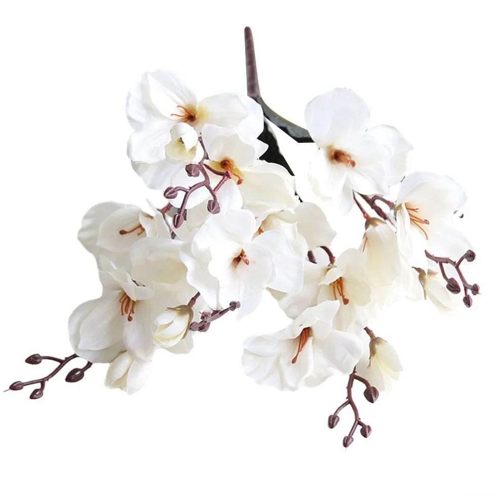Bouquet de magnolia artificiel 5 broches 20 têtes blanc réaliste