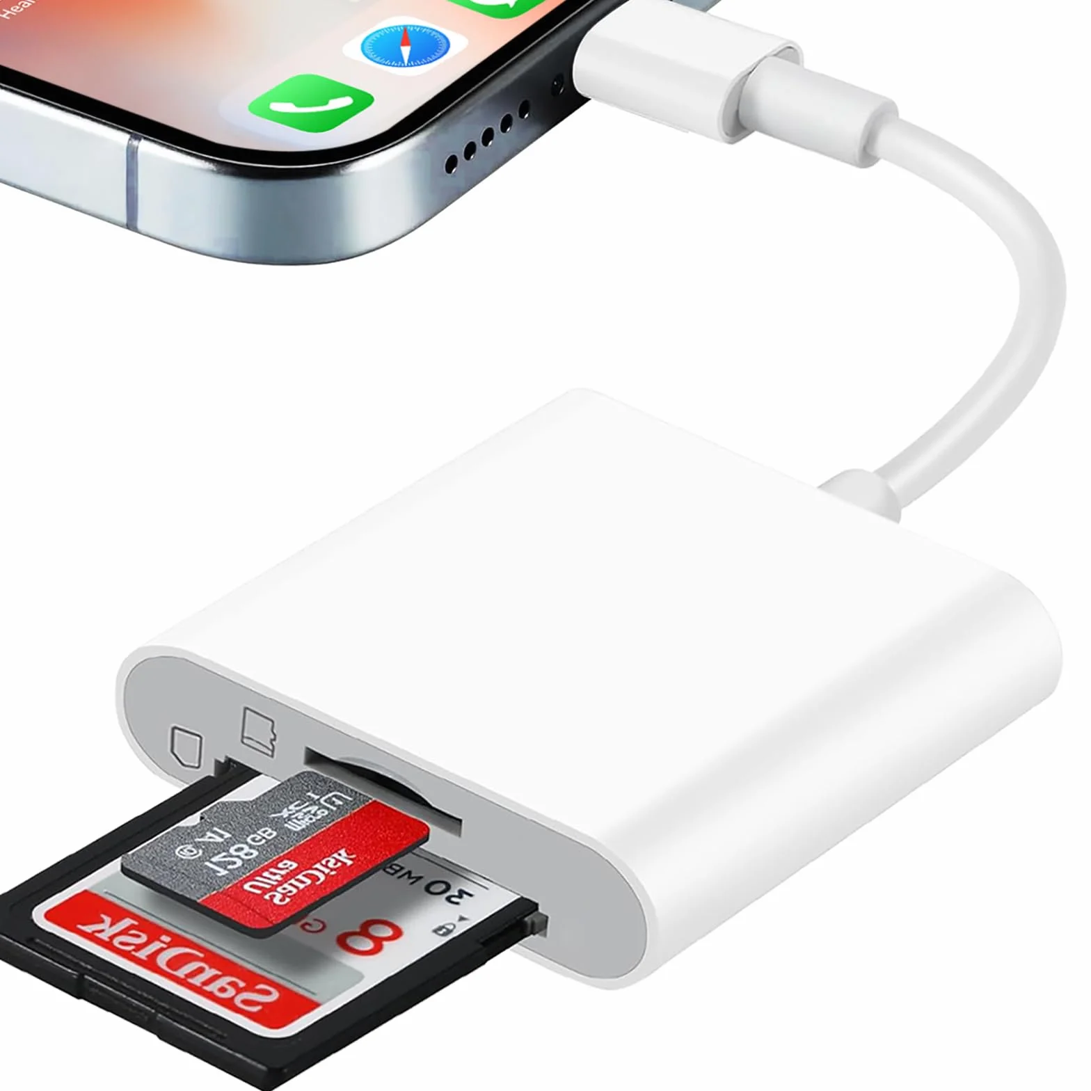 Lecteur de Carte SD pour iPhone iPad, Lightning Adaptateur de Carte SD Double Fente Micro SD/SD