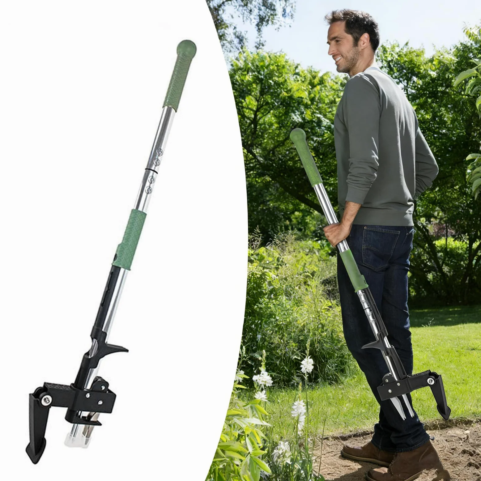 Arracher Les Mauvaises Herbes De Jardin, Outil D'arrachage Vertical, Manche Long Ergonomique, Tête à Quatre Mâchoires En Acier Inoxydable, élimine Facilement Les Mauvaises Herbes De Votre Jardin