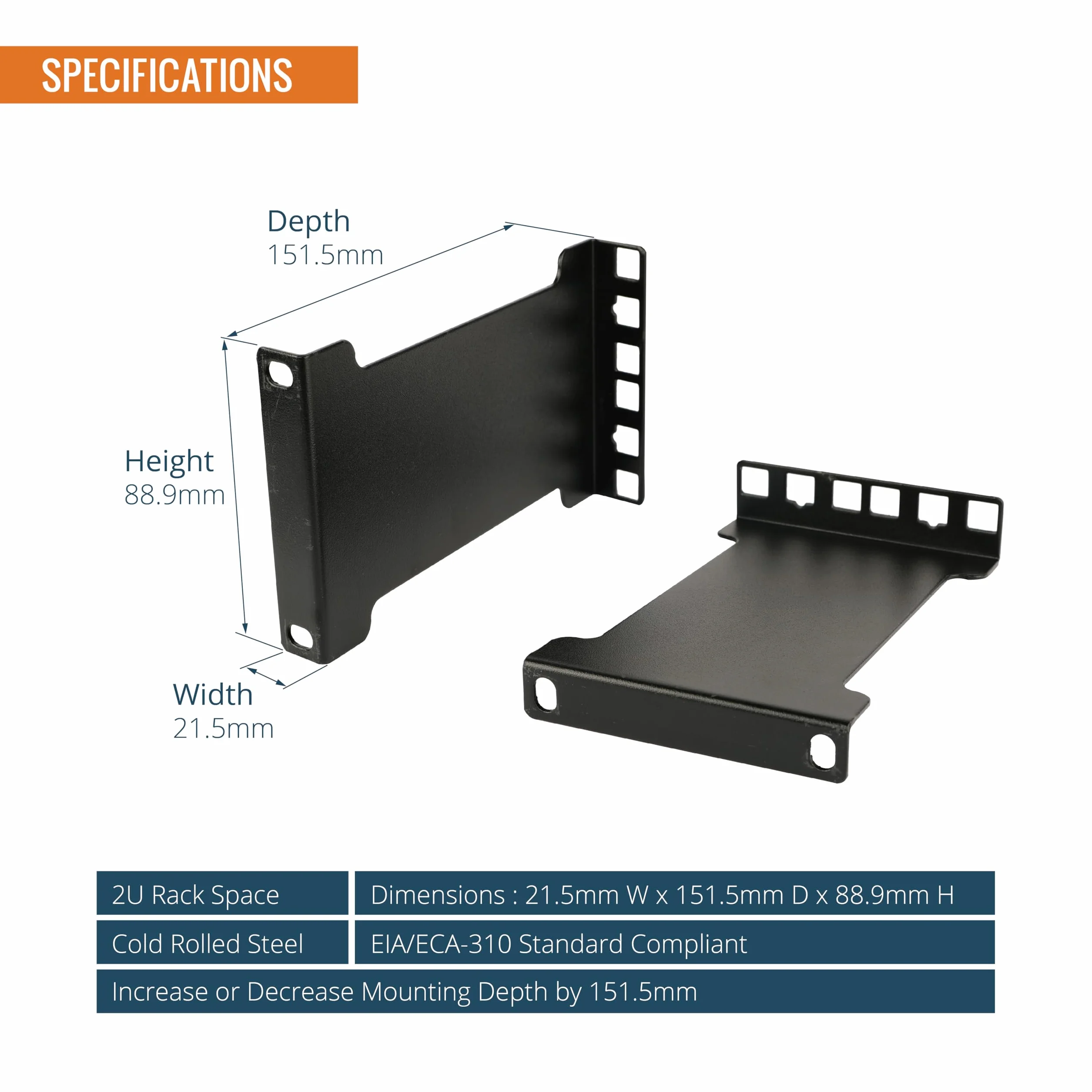 Tecmojo Rallonge de Profondeur pour Rack Serveur 2U 151,5mm Noir