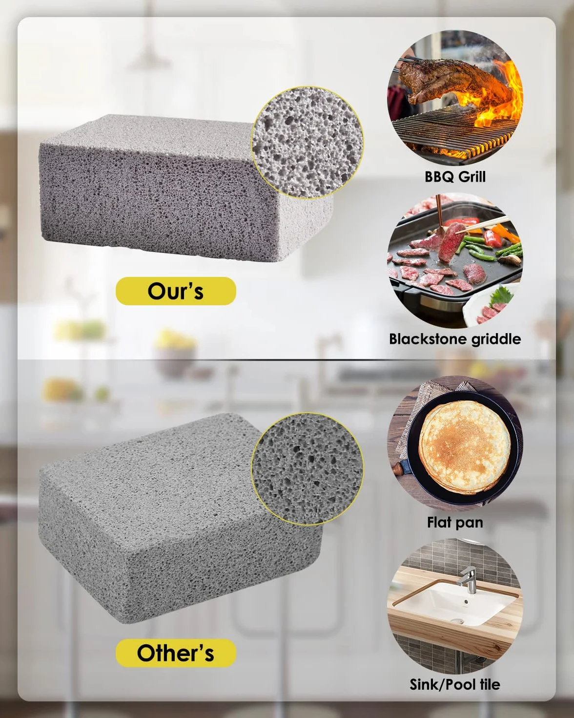 Lot de 4 Bloc Grill Pierre Ponce Nettoyage Écologique, Réutilisable Nettoyant pour Barbecue Grills Griddles Four Carreaux