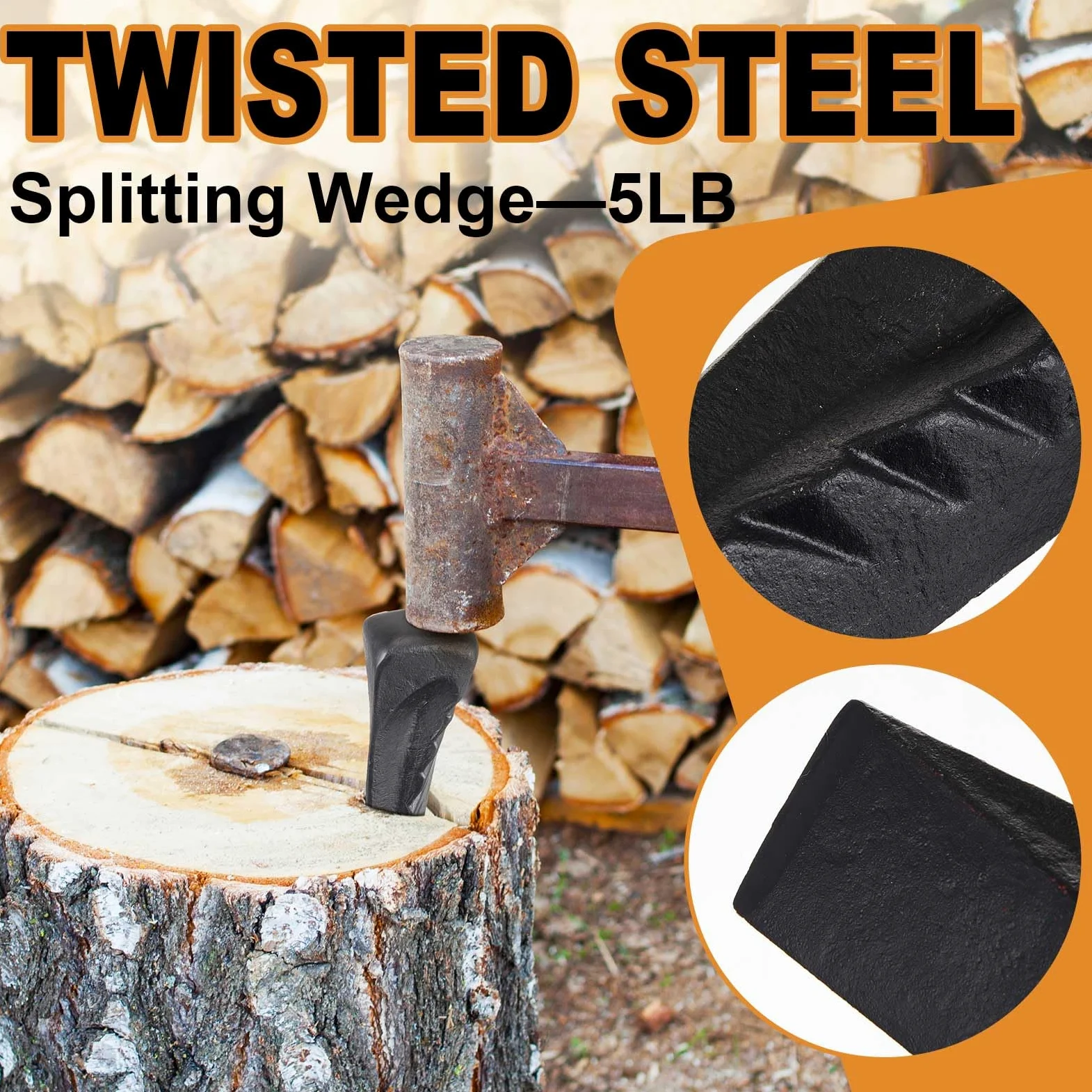 Lot de 2 cales hélicoïdales torsadées de 2,3 kg pour bois de chauffage, outil en acier forgé pour fendre facilement le bois, bord aiguisé pour couper le bois en plein air