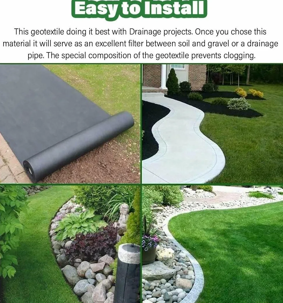 Non tissé Tissu géotextile Non tissé, Barrière résistante Contre Les Mauvaises Herbes de Jardin, Tissu d'aménagement paysager Commercial, Contrôle de l'érosion(1mx2m/3.3ftx6.5ft)