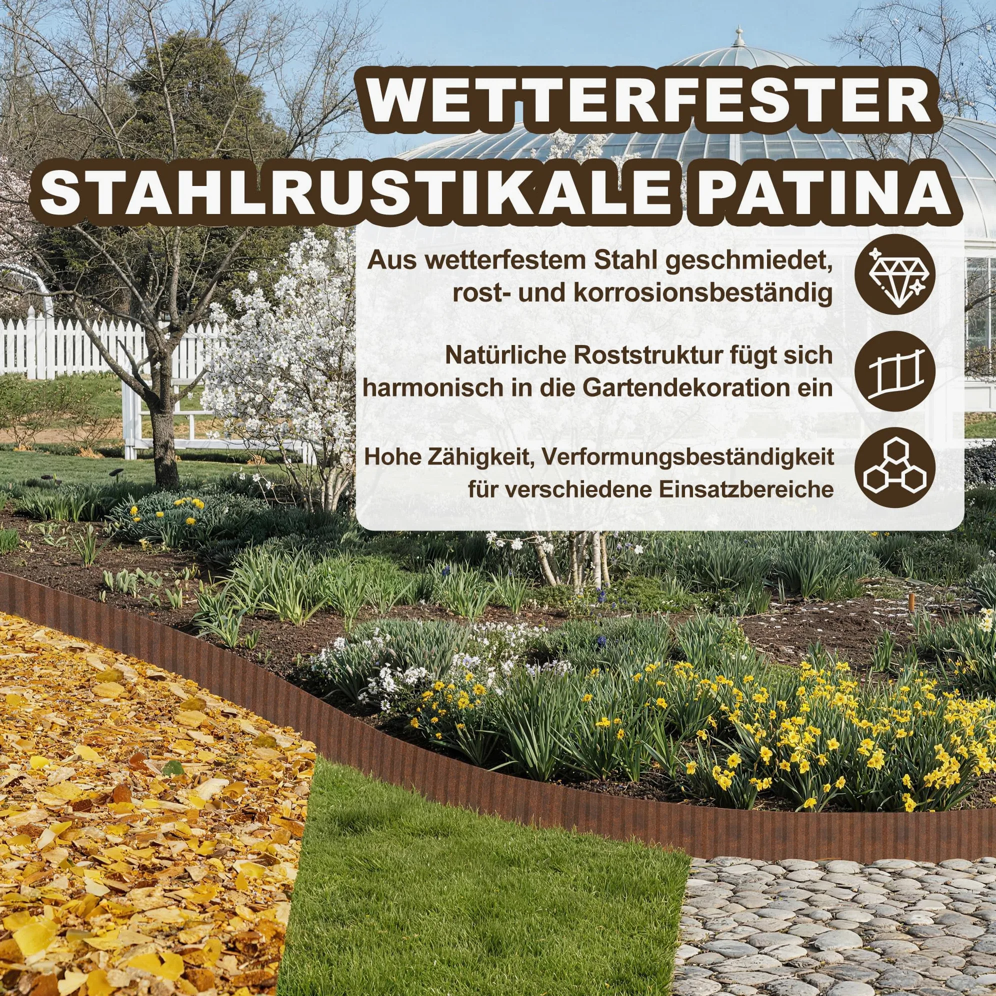 Aufun Bordure de pelouse en métal - 10 m - En forme de vague - 18 cm de haut - Idéale pour la délimitation de pelouse et de parterres - Inoxydable et durable - Flexible pour les amateurs de jardin et