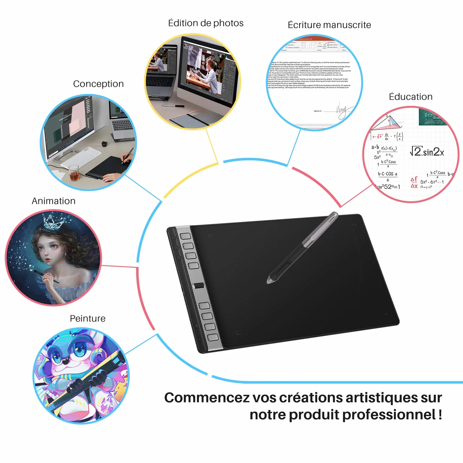 Huion Inspiroy 2 L Tablette Dessin Graphique 10,5 x 6,56 Pouces avec Stylet PW110 Sans Pile pour Mac Windows ChromeOs HarmonyOs Android