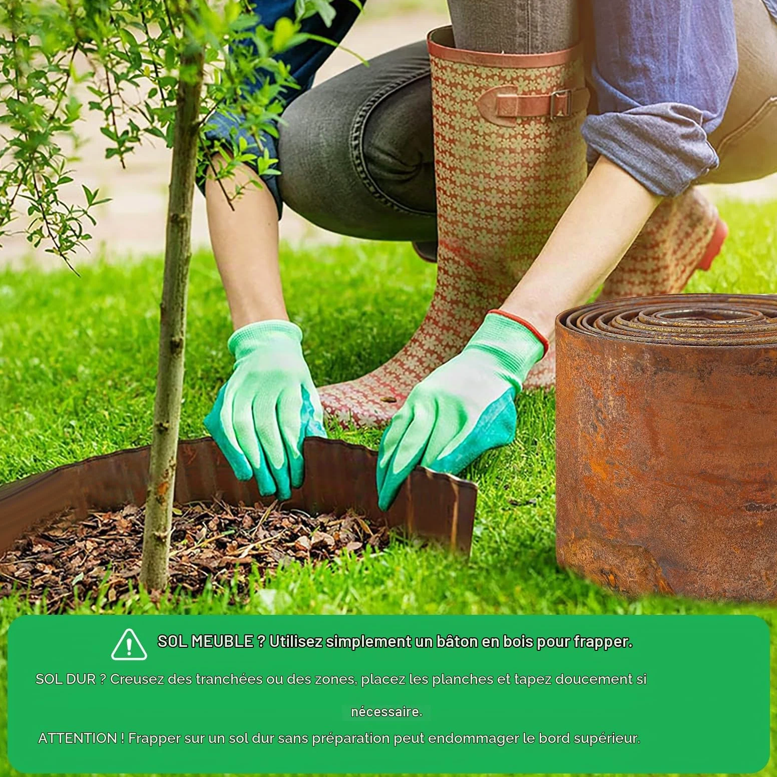Bordure Jardin en Acier Corten 10M, 14cm H Bordure Jardin Exterieur Metal Rouille, Bordure Pelouse pour Les Parterres De Fleurs, AlléEs, Arbres Et Les Graviers, Etc. -1 Paire De Gants Incluse