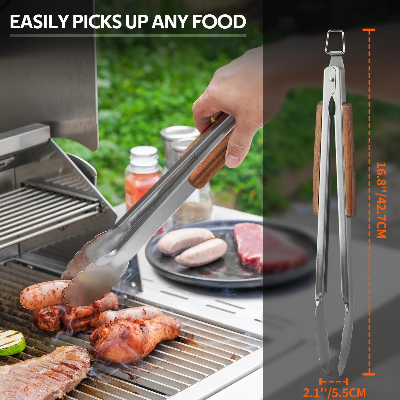 Onlyfire Set d'ustensiles de Barbecue 5 Pièces Acier Inoxydable Pince Spatule Fourchette Gants