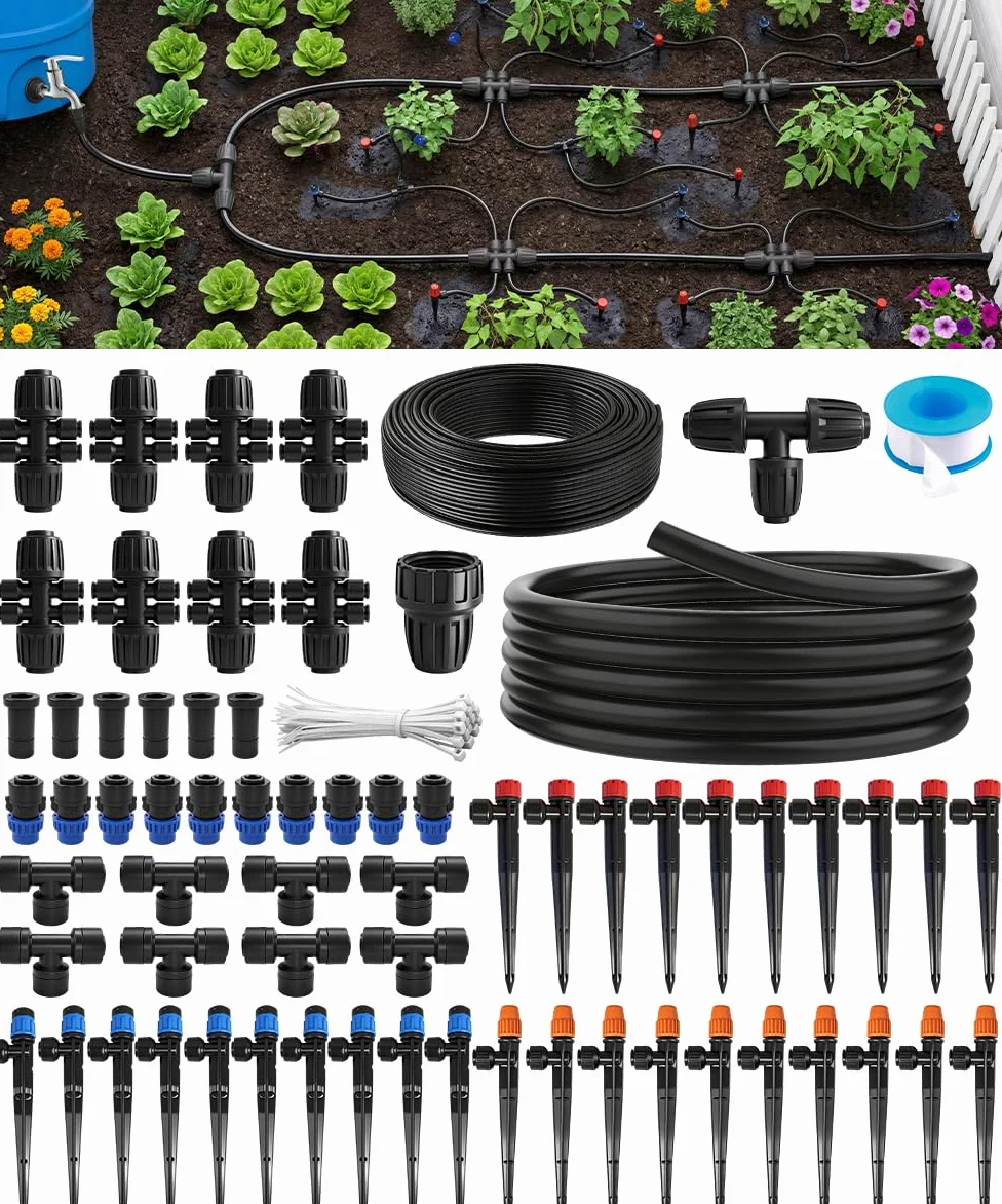 Système d'Arrosage Jardin 72 m avec 40 Buses et Raccords Fast-Lock | Compatible Gardena Micro Drip, Raccords 1/2" & 1/4", Pour Serre et Bac Surélevé, 12 m + 60 m, Plantes en Pot
