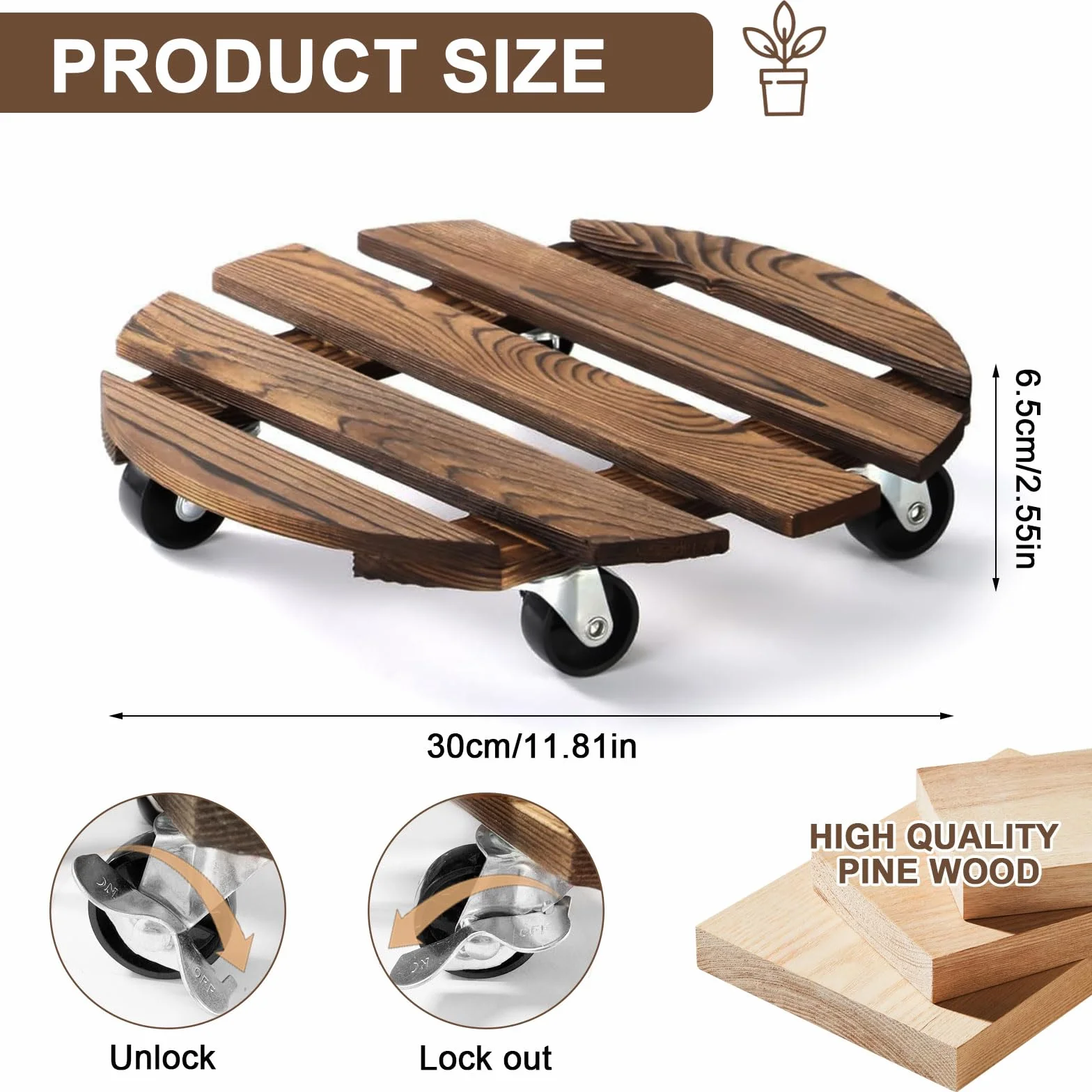 Lot de 2 Porte Plante à Roulettes Ø 300 mm Capacité 200KG pour Extérieur Intérieur