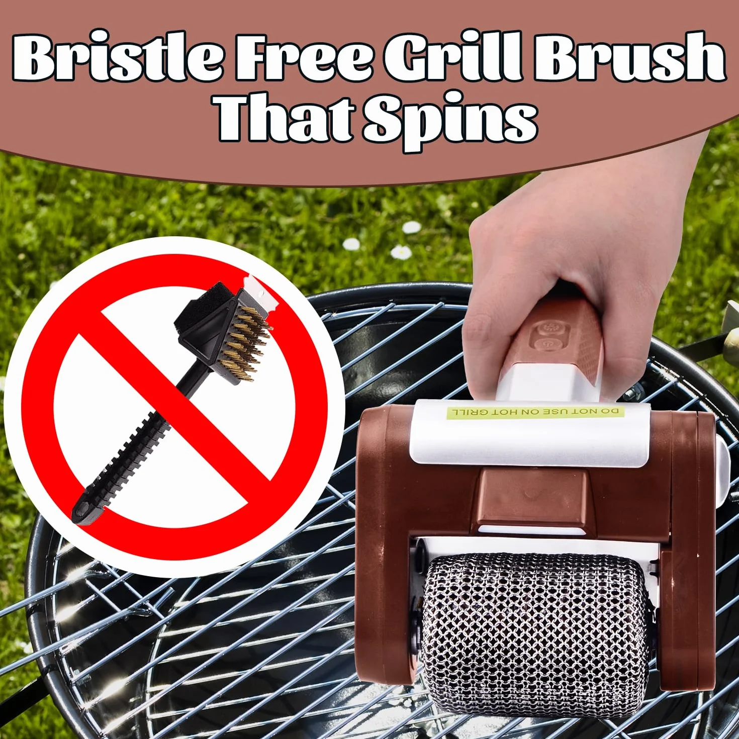 Vibbang Nettoyeur de gril électrique sans fil, Brosse Barbecue acier inoxydable 304, 350 TR/Min