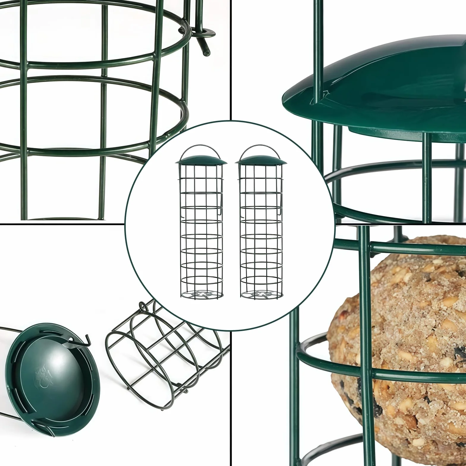 Lot de 2 Mangeoires à Suif en Métal avec Toit Ø 8 cm pour Oiseaux Sauvages