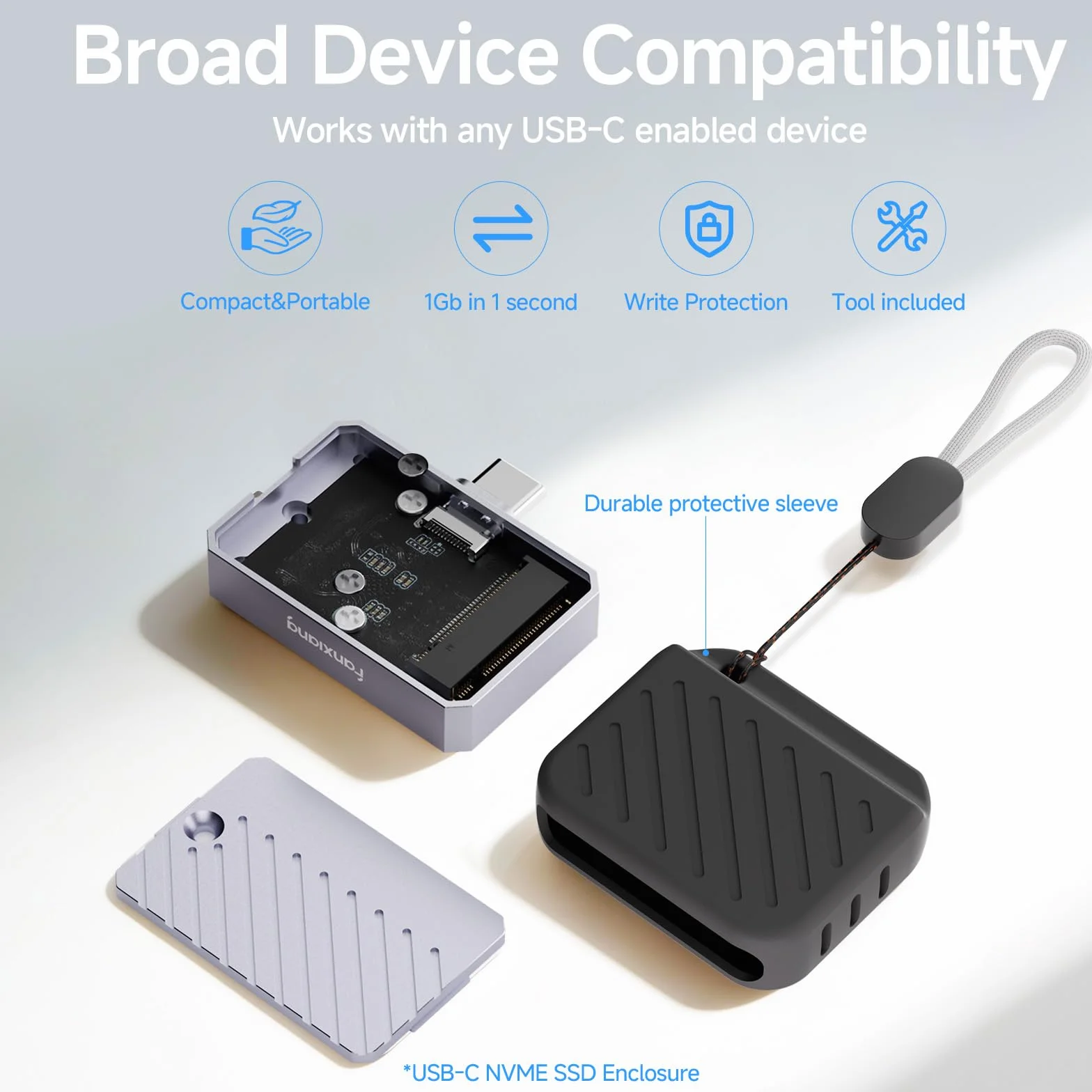 Fanxiang boîtier M.2 NVMe USB 3.2 Gen 2 10 Gbps alliage d'aluminium compatible 2230 PCIe NVMe