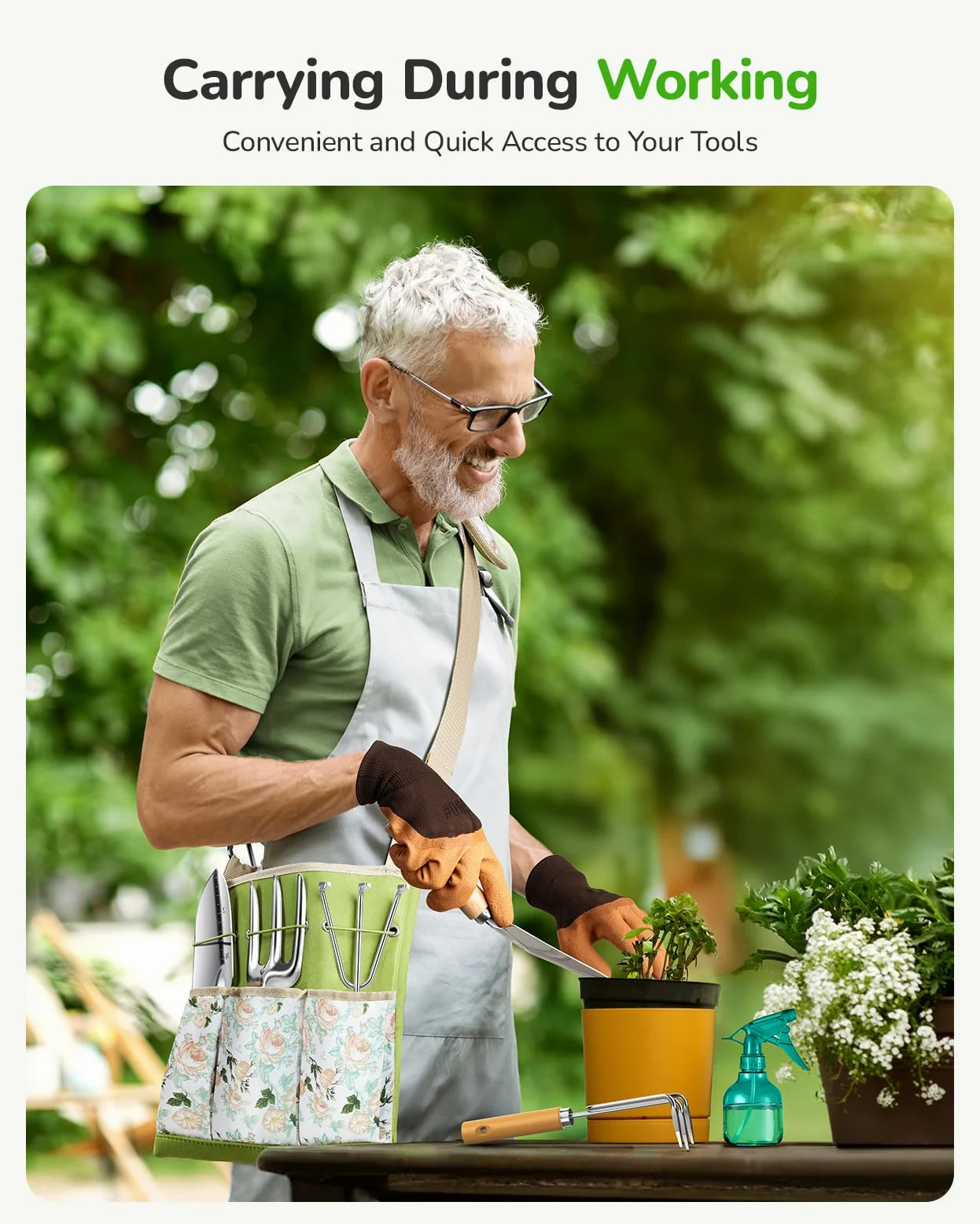 Grenebo Ensemble d'outils de jardin tout-en-un, 11 pièces d'outils de jardinage robustes avec sac à bandoulière ergonomique en toile, kit d'outils de jardin de qualité supérieure, cadeau de jardinage