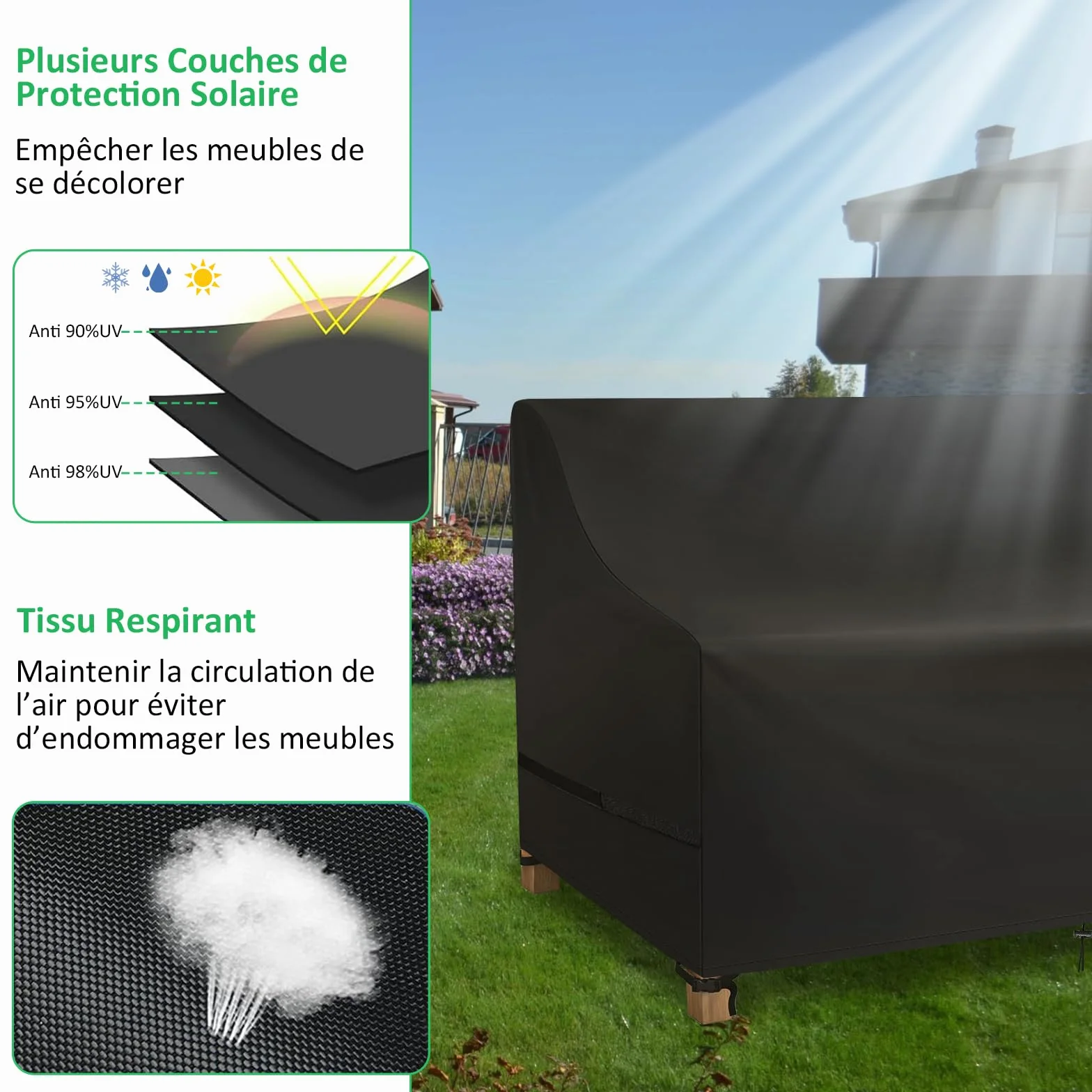 Housses de Canapés de Jardin 600D Oxford Imperméable Anti-UV Protection Banc Extérieur 190x70x65/94cm