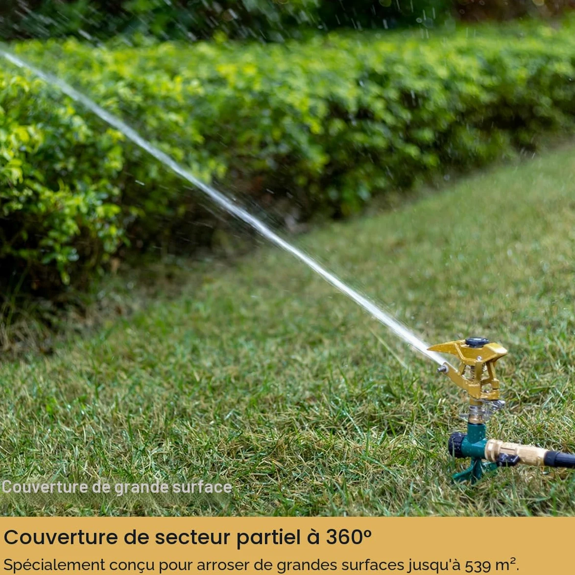 FANHAO Arroseur pulsé en métal, arroseur de pelouse Robuste sur Piquet, arroseur à Impulsion pour arrosage de Surfaces jusqu'à 540 m², Rotatif à 360° pour Une Couverture de Grandes Surfaces