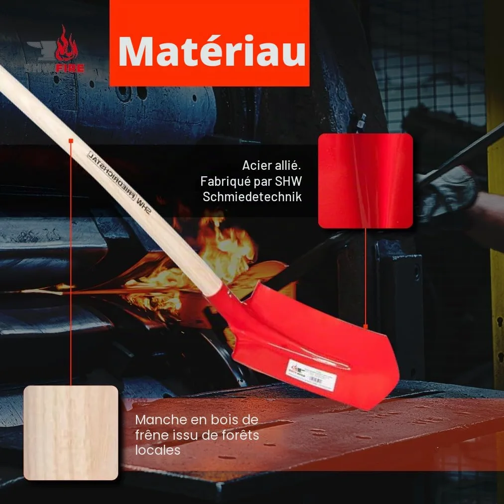 SHW-FIRE | Pelle à fossé 30 x 16 cm, antidérapante en acier spécial, poignée en frêne, idéale pour les tranchées et les drainages, fabriquée en Allemagne