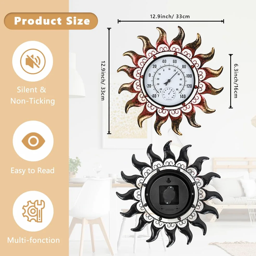 VEWOGARDEN Thermomètre d'extérieur en métal étanche 33 cm pour intérieur et extérieur