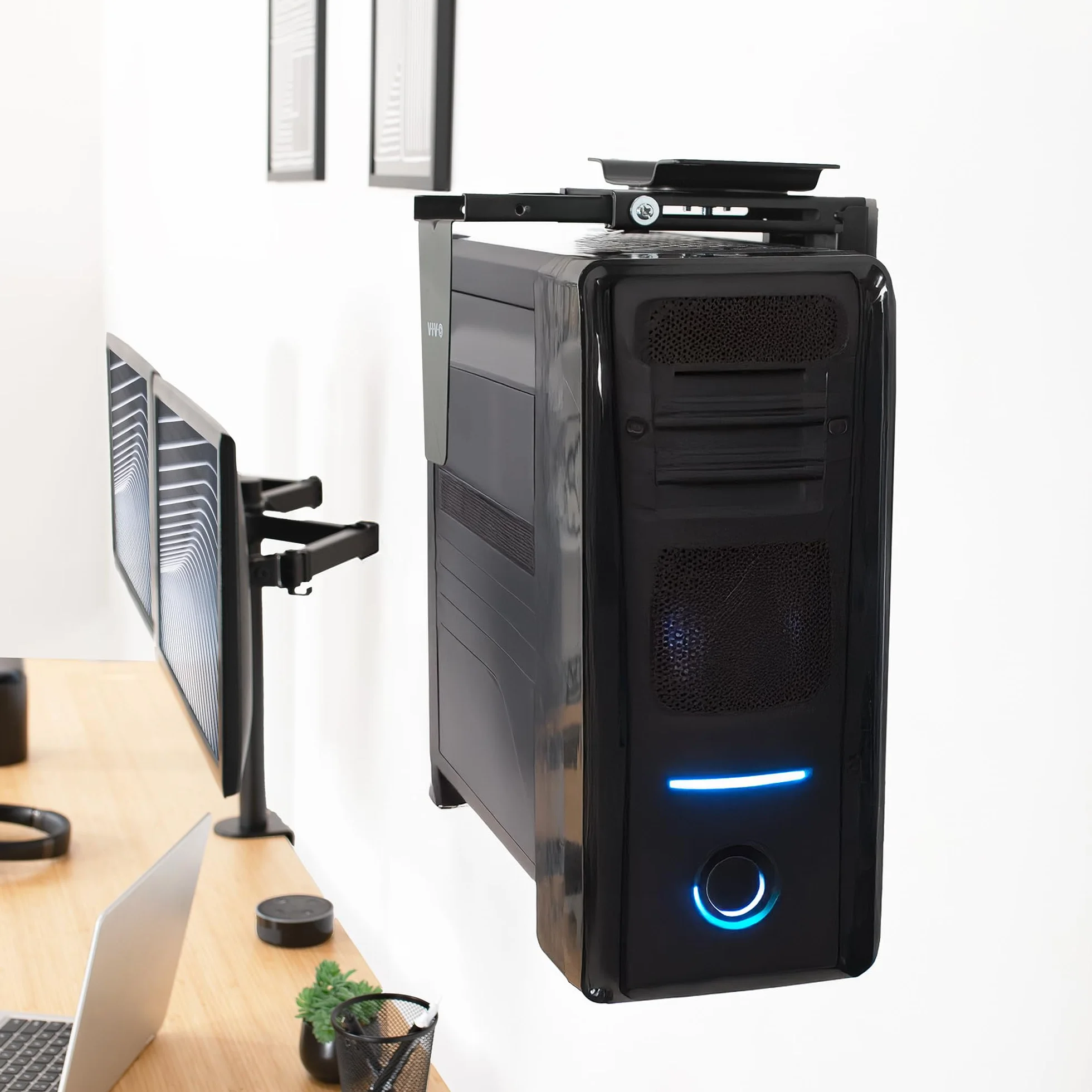 Vivo MOUNT-PC01L Support PC réglable Bureau Mur, Support CPU pivotant Verrouillage sécurisé Noir