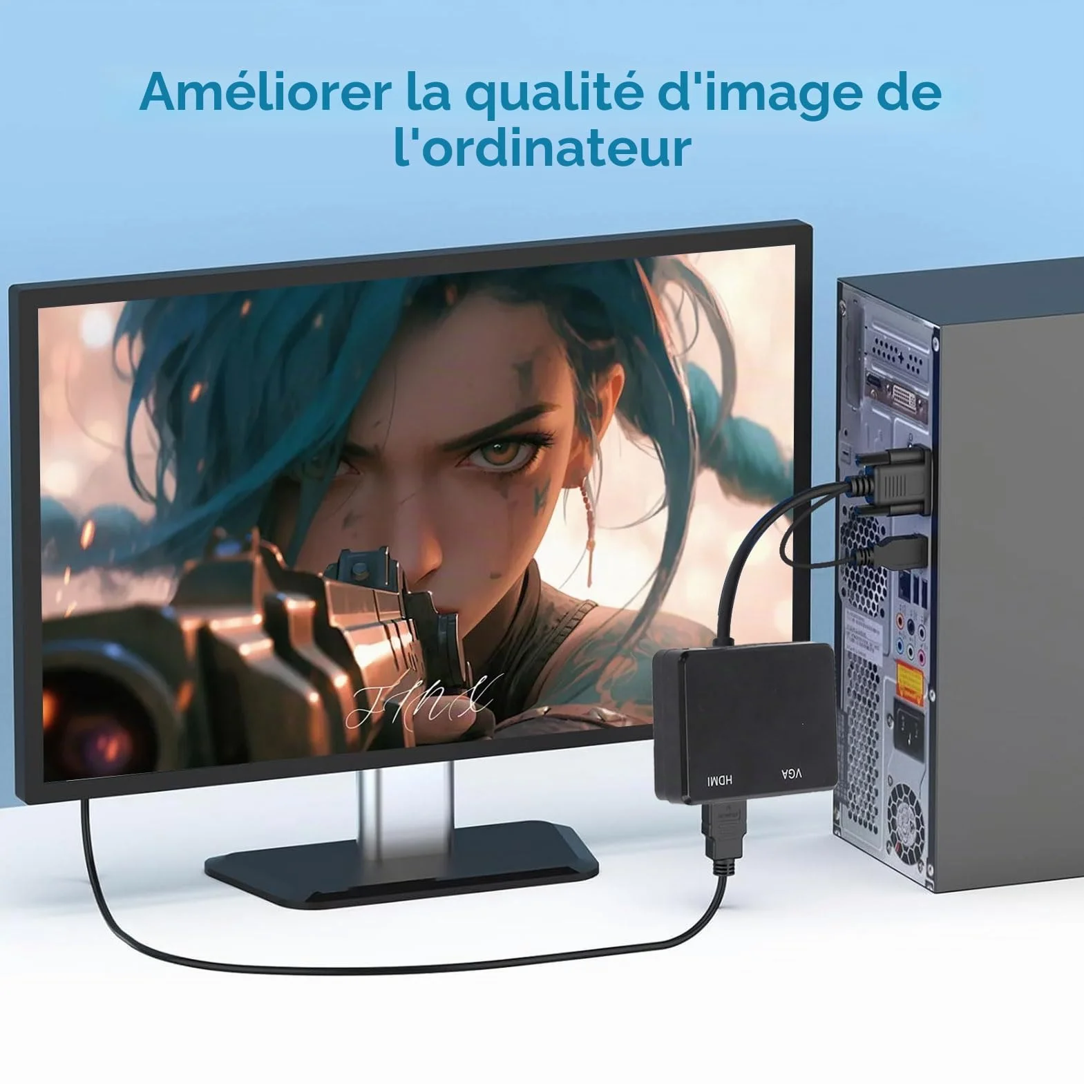 Agatige Adaptateur VGA vers HDMI 1080P Convertisseur Répartiteur 1 en 2 Sorties pour PC Projecteur Noir