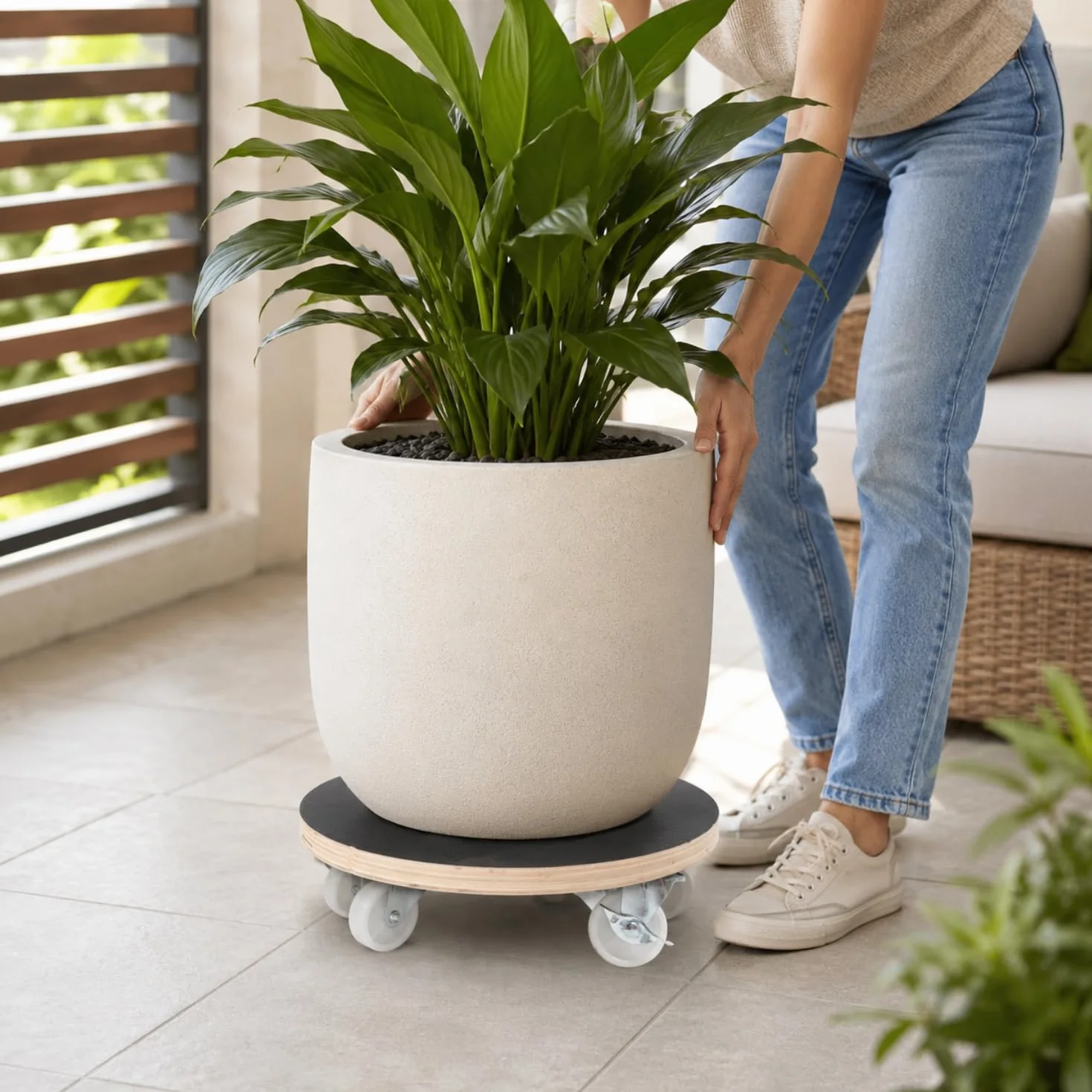 Green>it® Chariot à Plantes en Bois plaqué Ø 30 cm