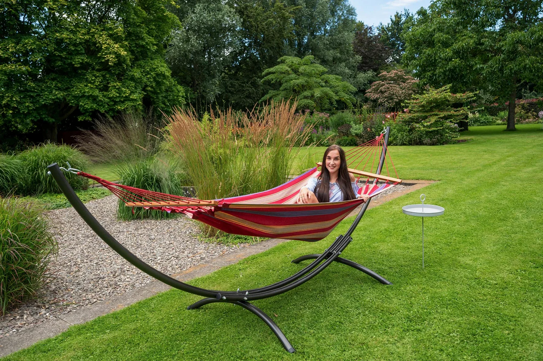 Tropilex Hamac de Jardin Exterieur Simple | Hamac Hippie 120 kg Colombien | Randonnée Pliable | Fabriqué à la Main | 1 Personne | Model Haïti Toile Rouge Beige 320 cm